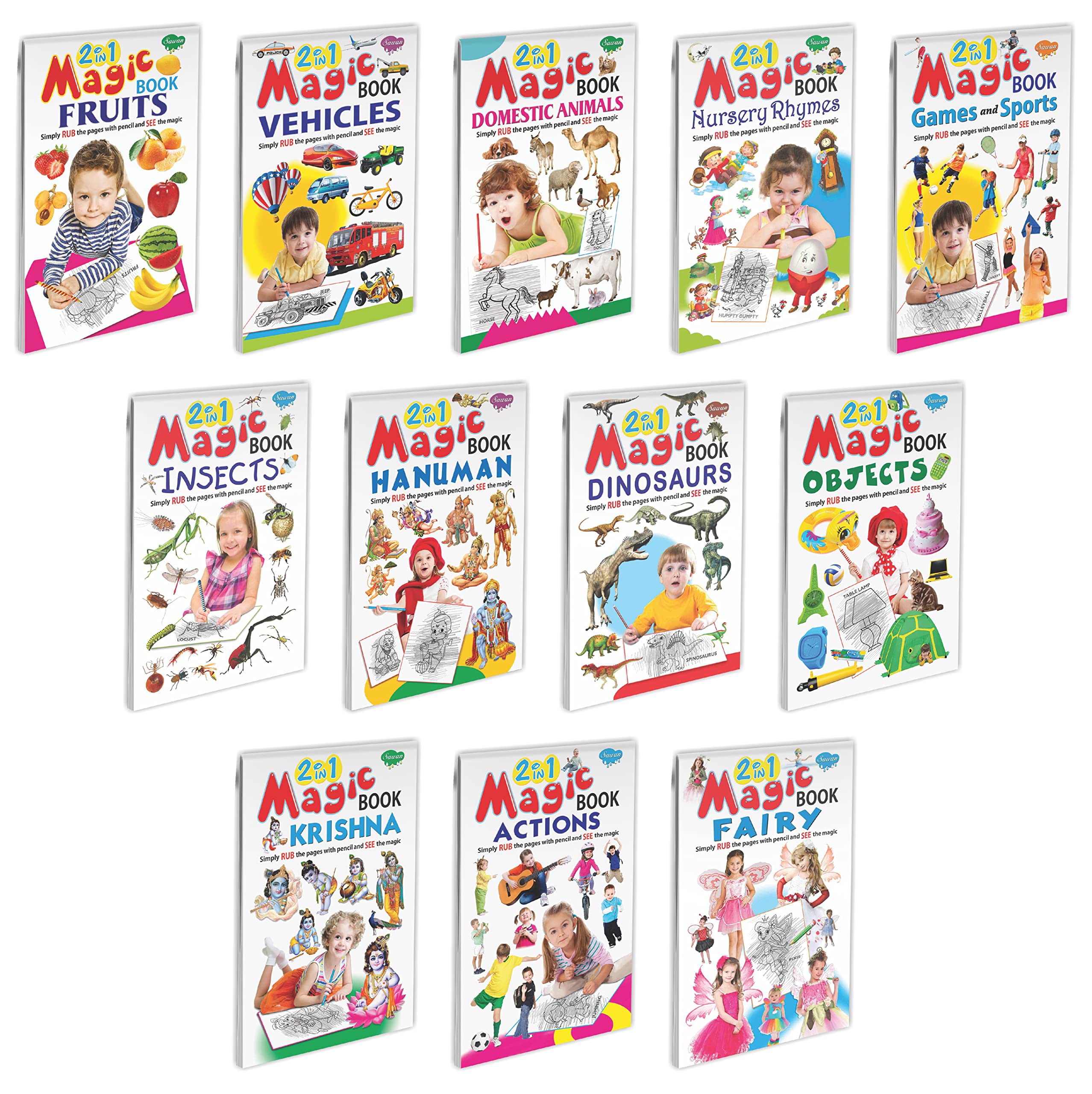 2 In 1 Magic Pencil Shading Books Complete Combo| Pack Of 12 Pencil Shading Books [Paperback] Sawan
