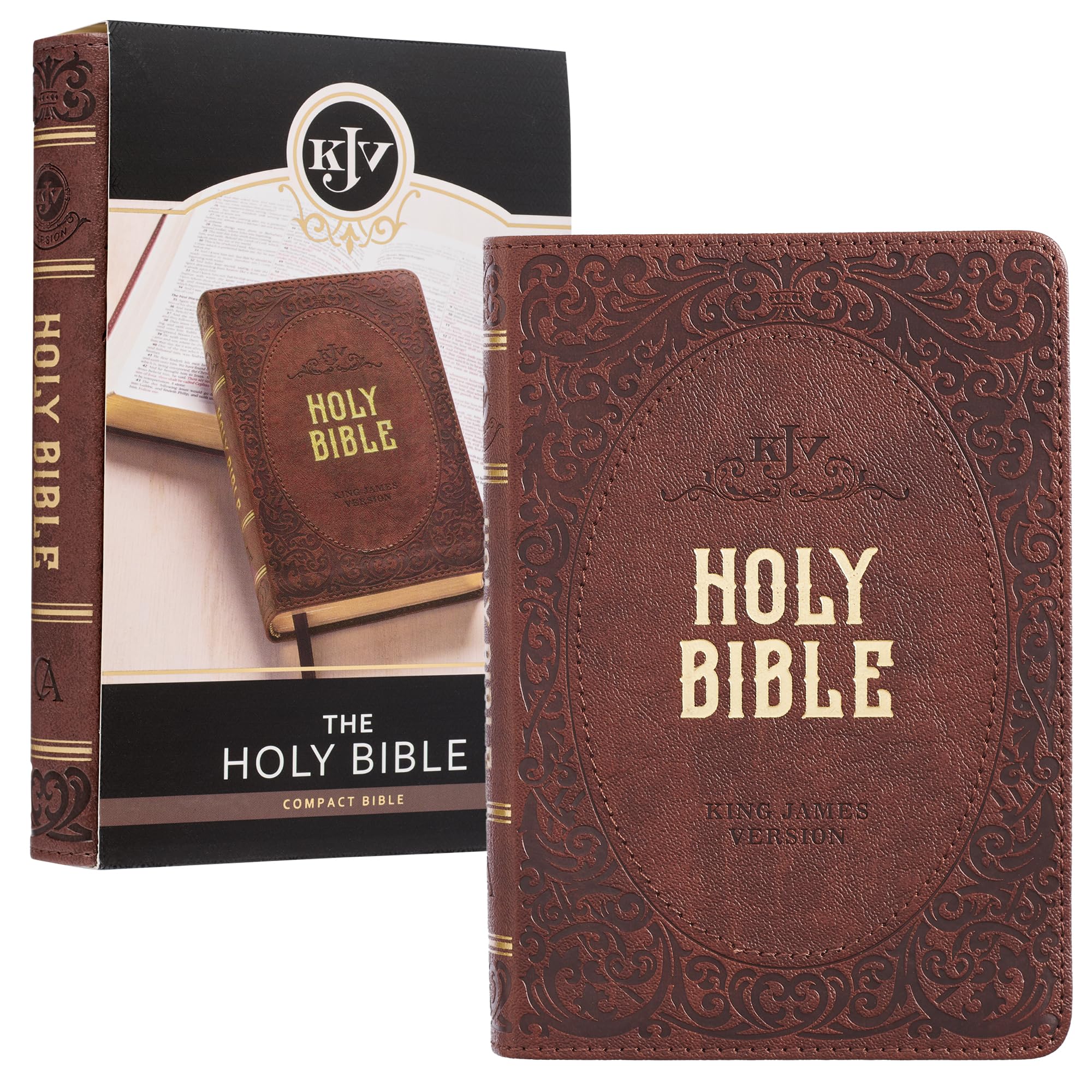 KJV Holy Bible, Compact Faux Leather Red Letter Edition  Ribbon Marker, King James Version, Chestnut Brown (KJV Compact Edition