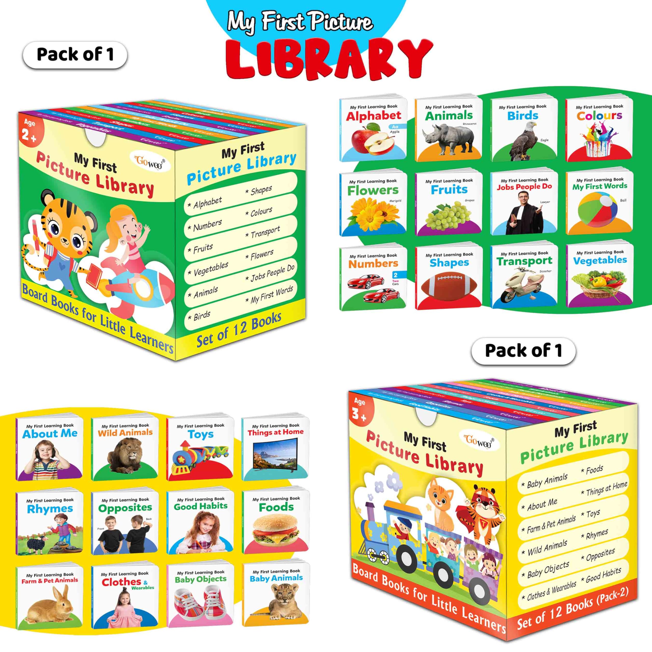 Gift Set For Kids Picture Library Box (Green and Yellow Edition) : Early Learning Picture Book Collections, Essential Board Book