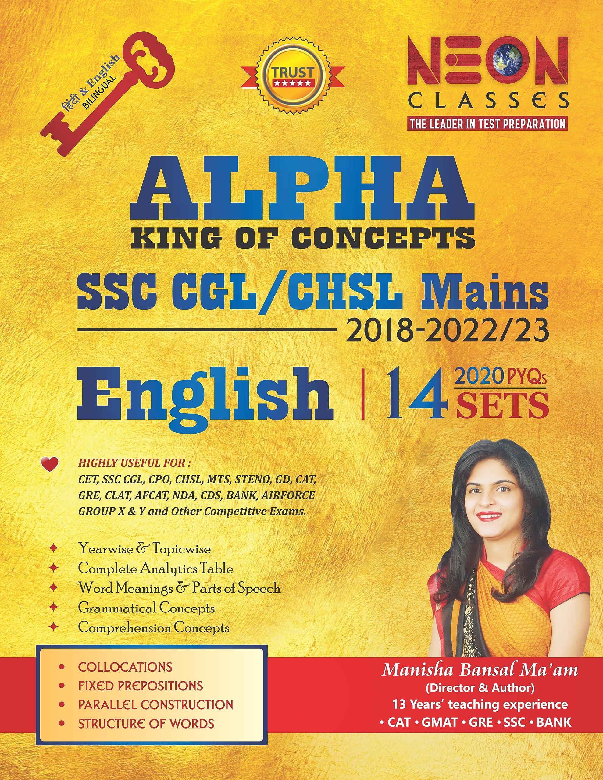 Ssc Cgl Mains English By Manisha Bansal MaAm | 9 Sets (20182021/22) 1800 Pyqs Yearwise And Topicwise | Bilingual | Complete S