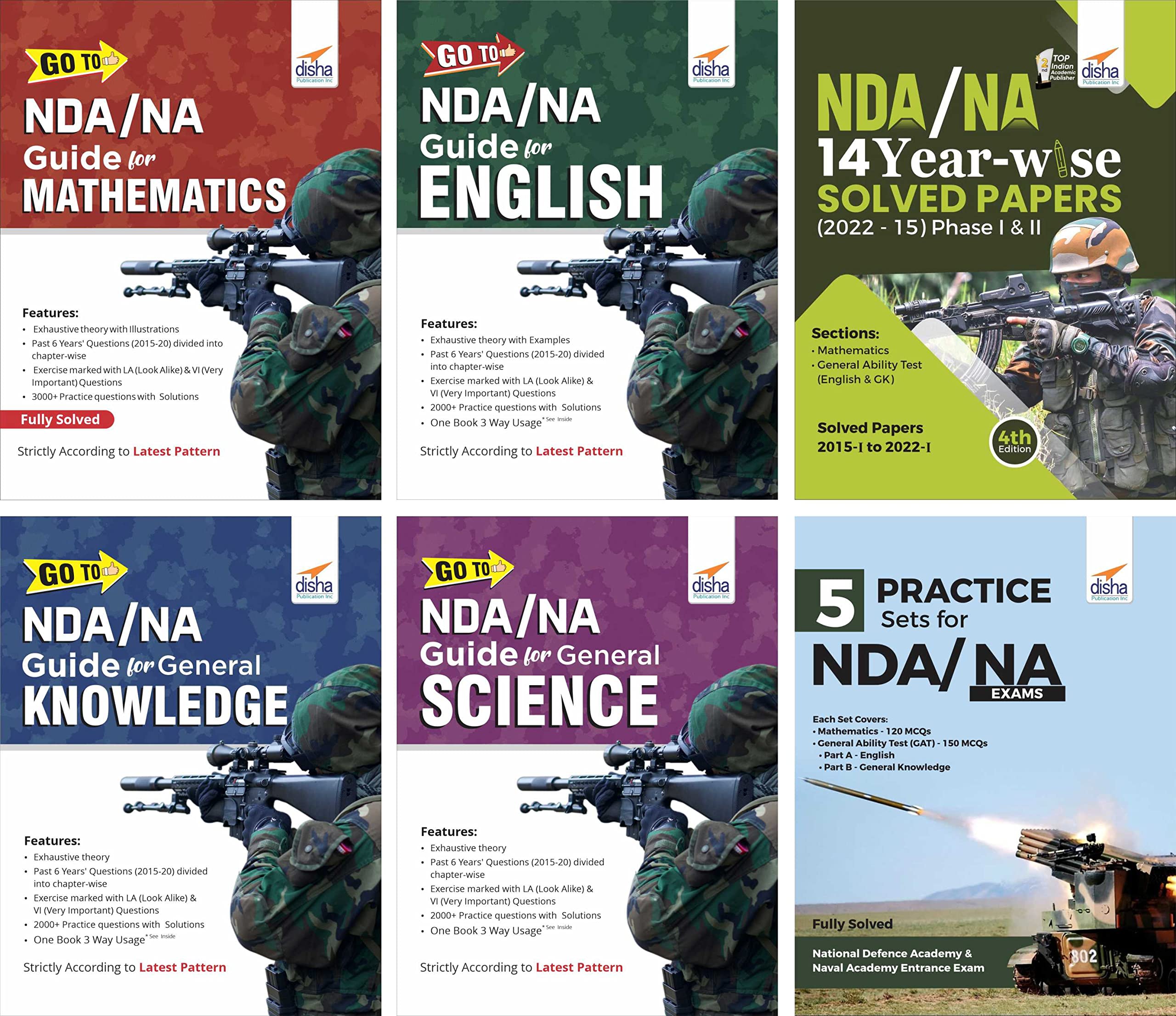 Nda/ Na Study Package  SubjectWise Guides + 14 YearWise Solved Papers + 5 Practice Sets For Mathematics, English & General Kn