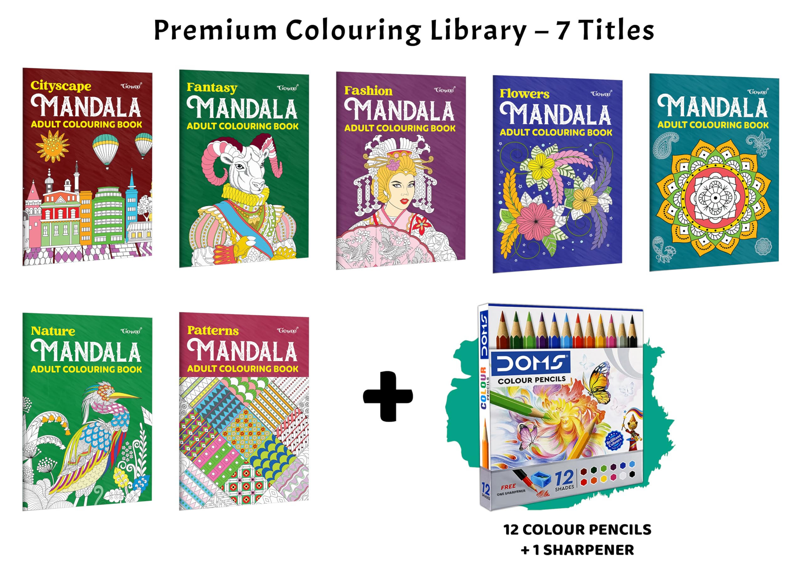 Cityscape, Fantasy, Fashion  Mandala Adult Colouring Book and more with 12 Colour Pencils + 1 Sharpener : modern mandala colou