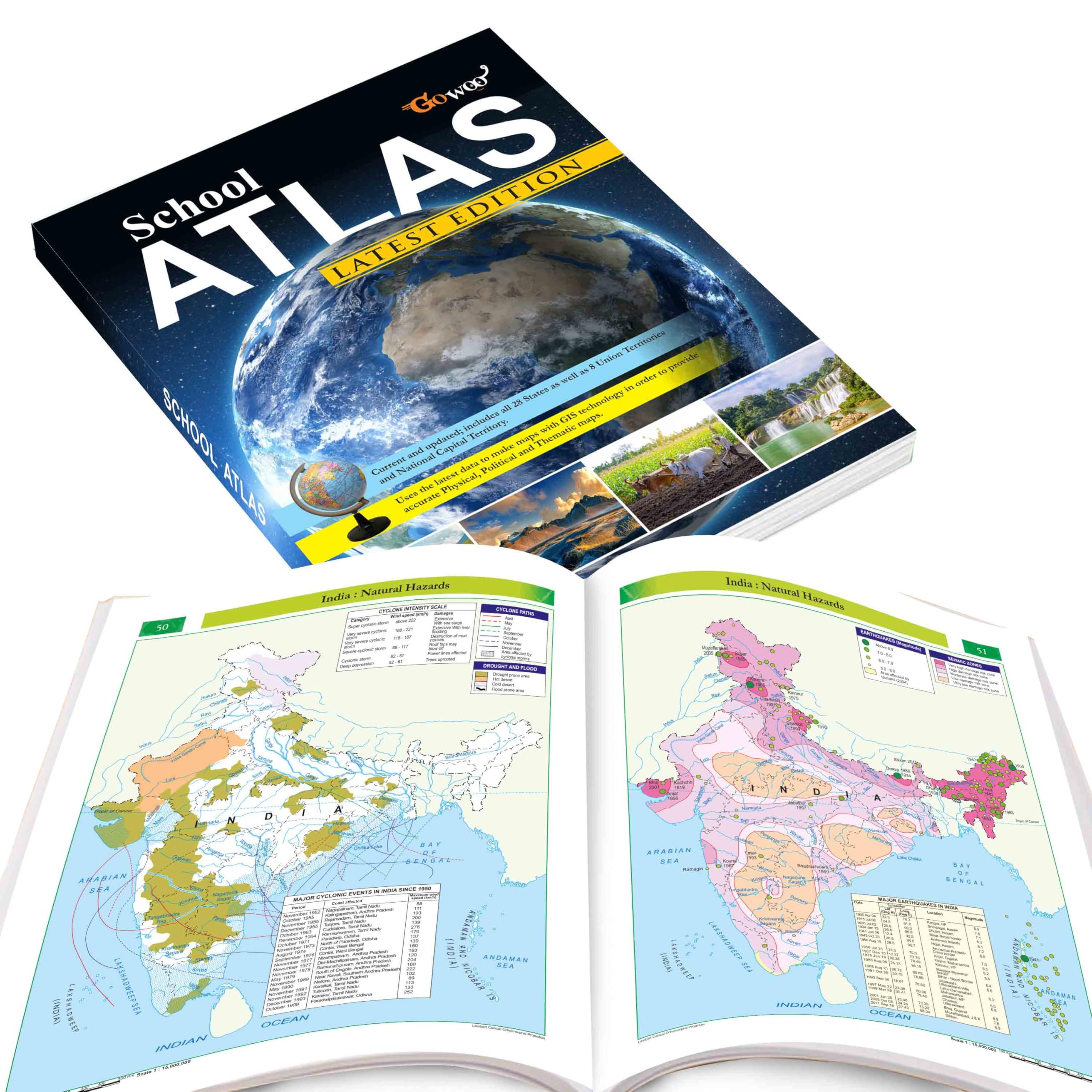 School Atlas (English Medium)  Latest Edition | FullColor Maps with Political, Physical, and Thematic Coverage | Ideal for Geo