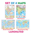 India & World Map (Both Political & Physical)  Laminated | Set Of 4 Maps | Size  70100 Cm | Use For Preparation Of Upsc, Ssc, 