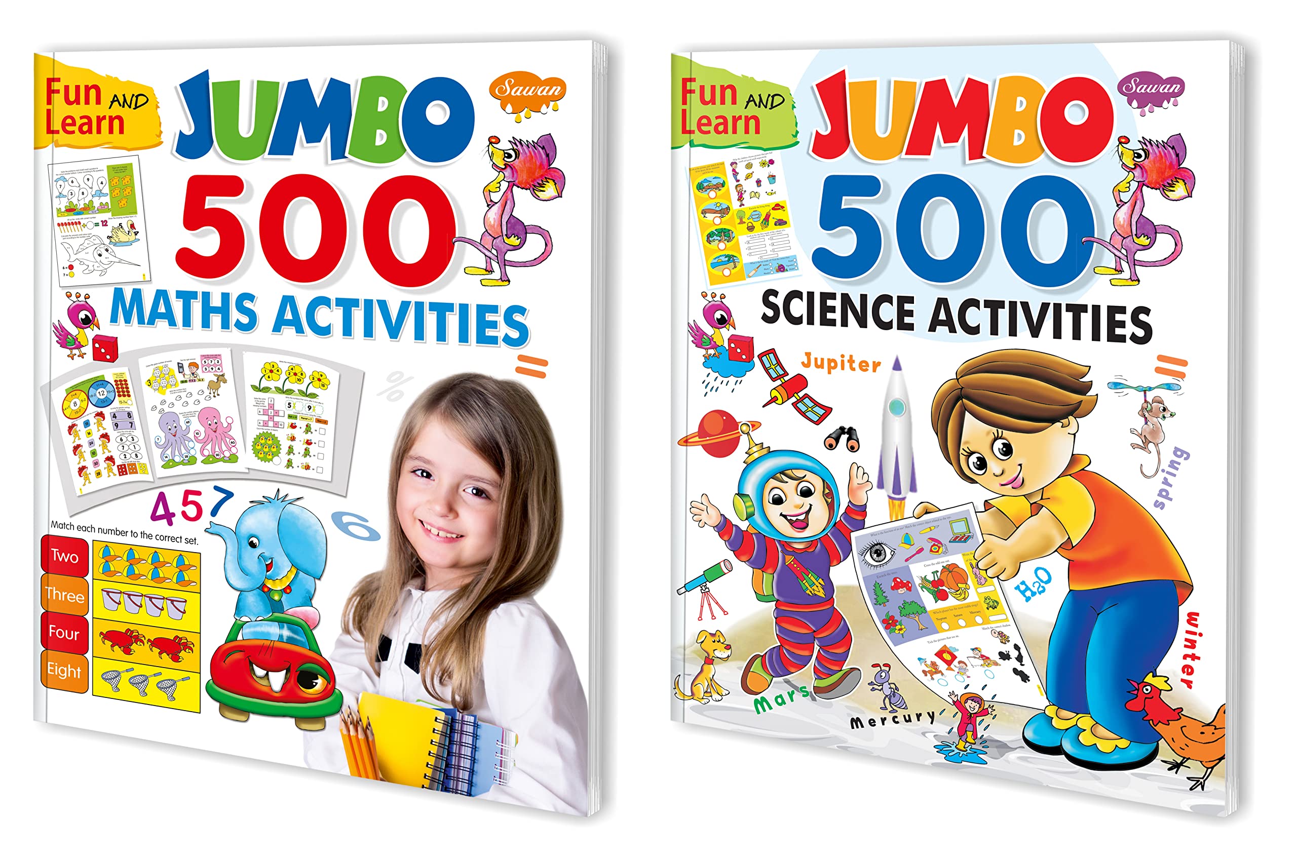 Sawan Set Of 2 Activity Books Fun & Learn Jumbo 500 Series (Maths & Sceince)