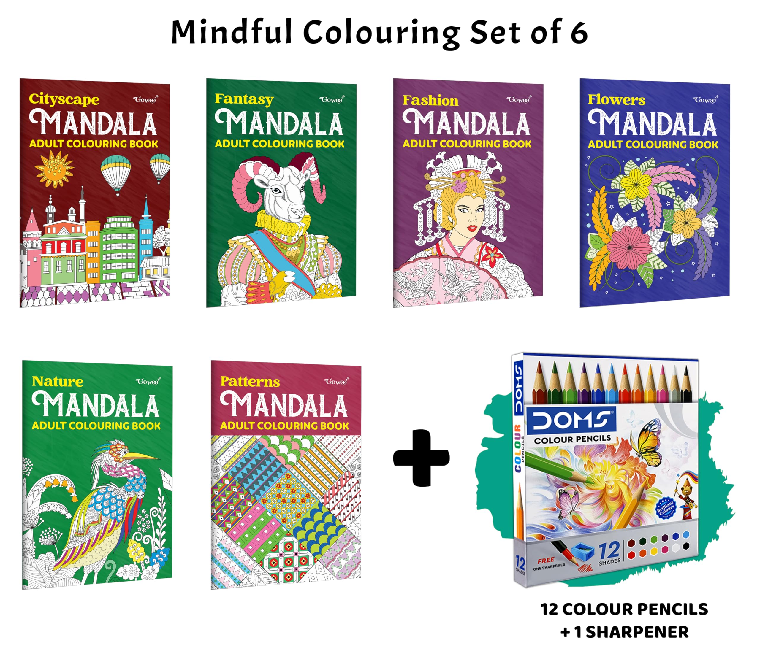 Cityscape, Fantasy, Fashion  Mandala Adult Colouring Book and more with 12 Colour Pencils + 1 Sharpener : stylish mandala desi