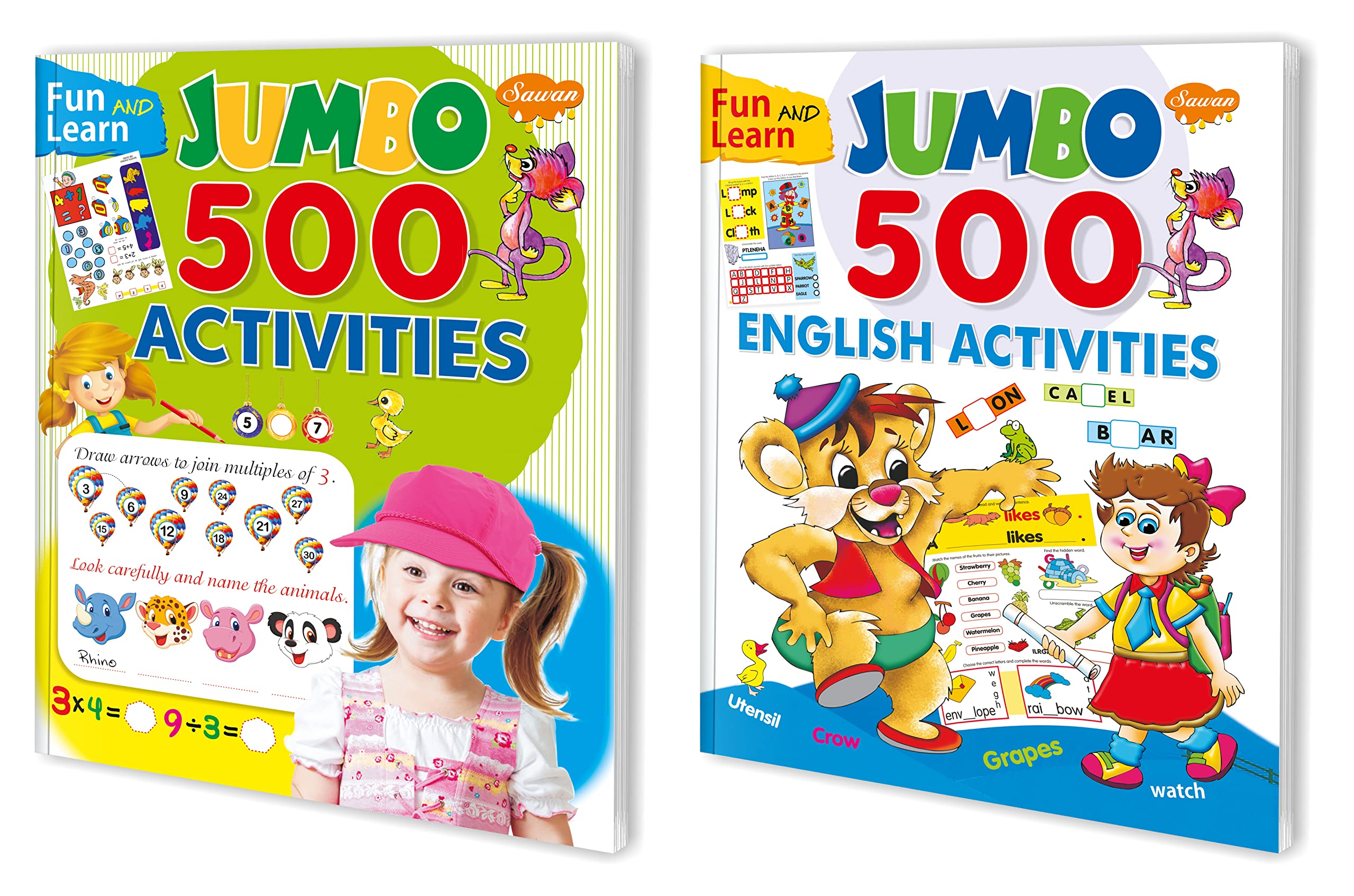 Activity Books Fun & Learn Jumbo 500 Series  Set Of 2 [Perfect Paperback] Sawan