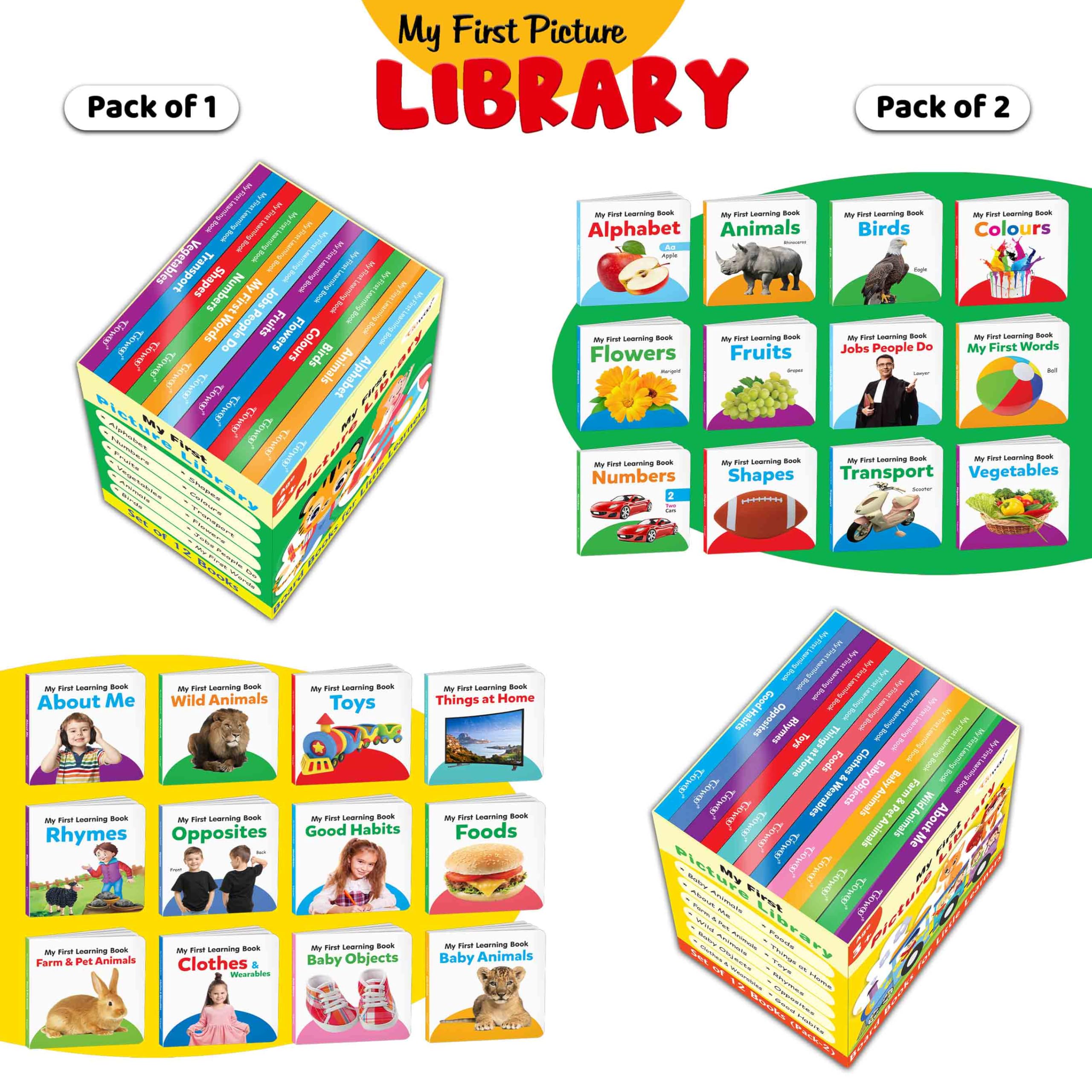 Board book set for children (Green and Yellow Edition) : Essential Board Book Of All In One Box, Early childhood learning books,