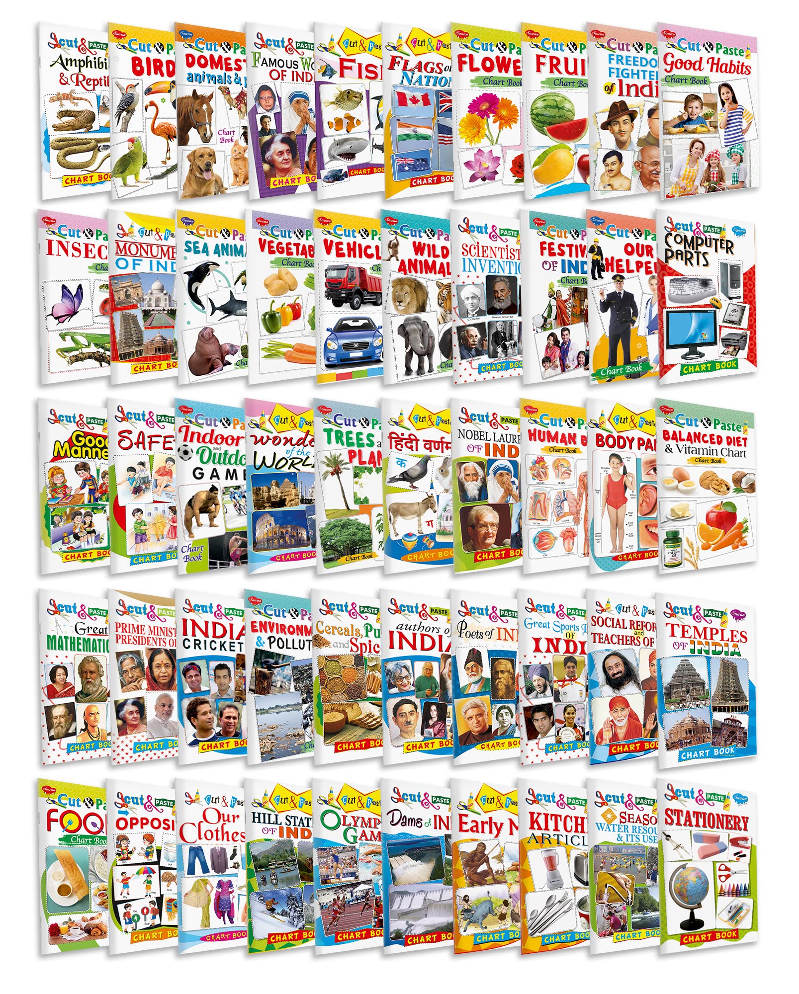 Sawan Presents Pack Of 50 Books Combo 3 | Cut And Paste Chart Books For Children | Project Work Books For School [Paperback] Saw