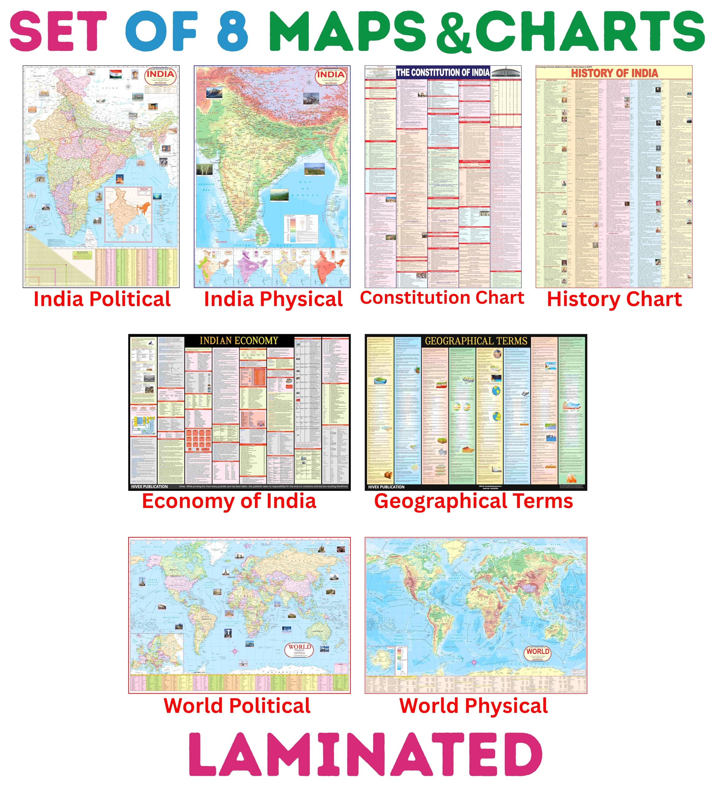 India & World ( Both Political & Physical Map ) With Constitution Of India, Indian History, Indian Economy & Geographical Terms 
