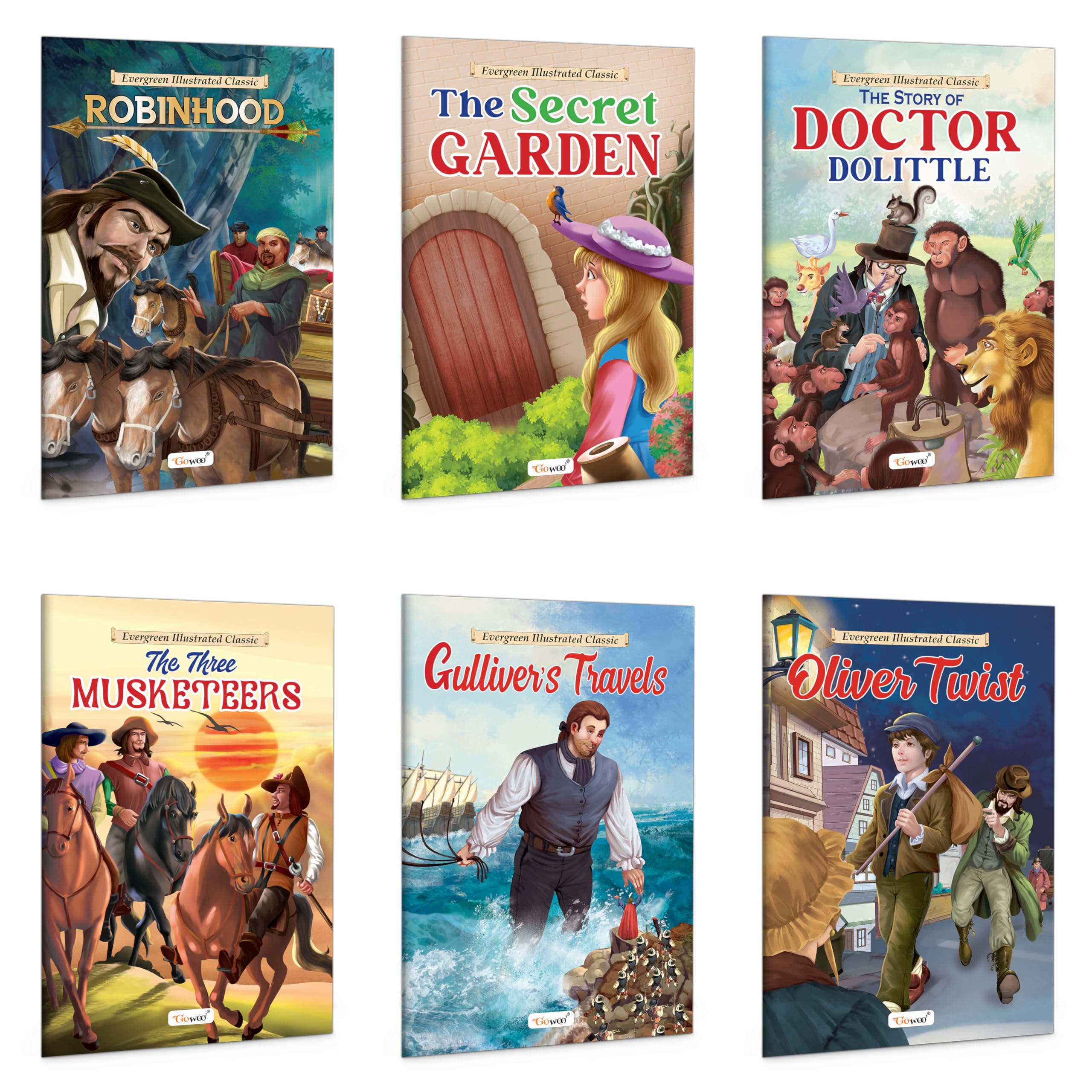 The Secret Garden, The Story of Doctor Dolittle, The Three Musketeers, Gullivers Travels, Oliver Twist and Robin Hood book : C