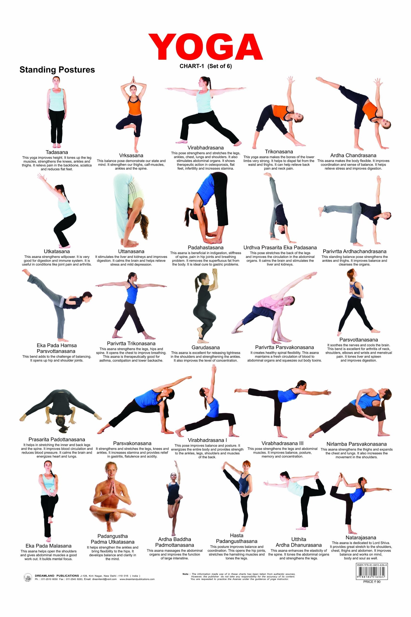 Yoga Chart  1 Laminated Educational Wall Chart | Kids Learning Poster | Colourful Illustrations Of Yoga Poses, BothSide Lamina