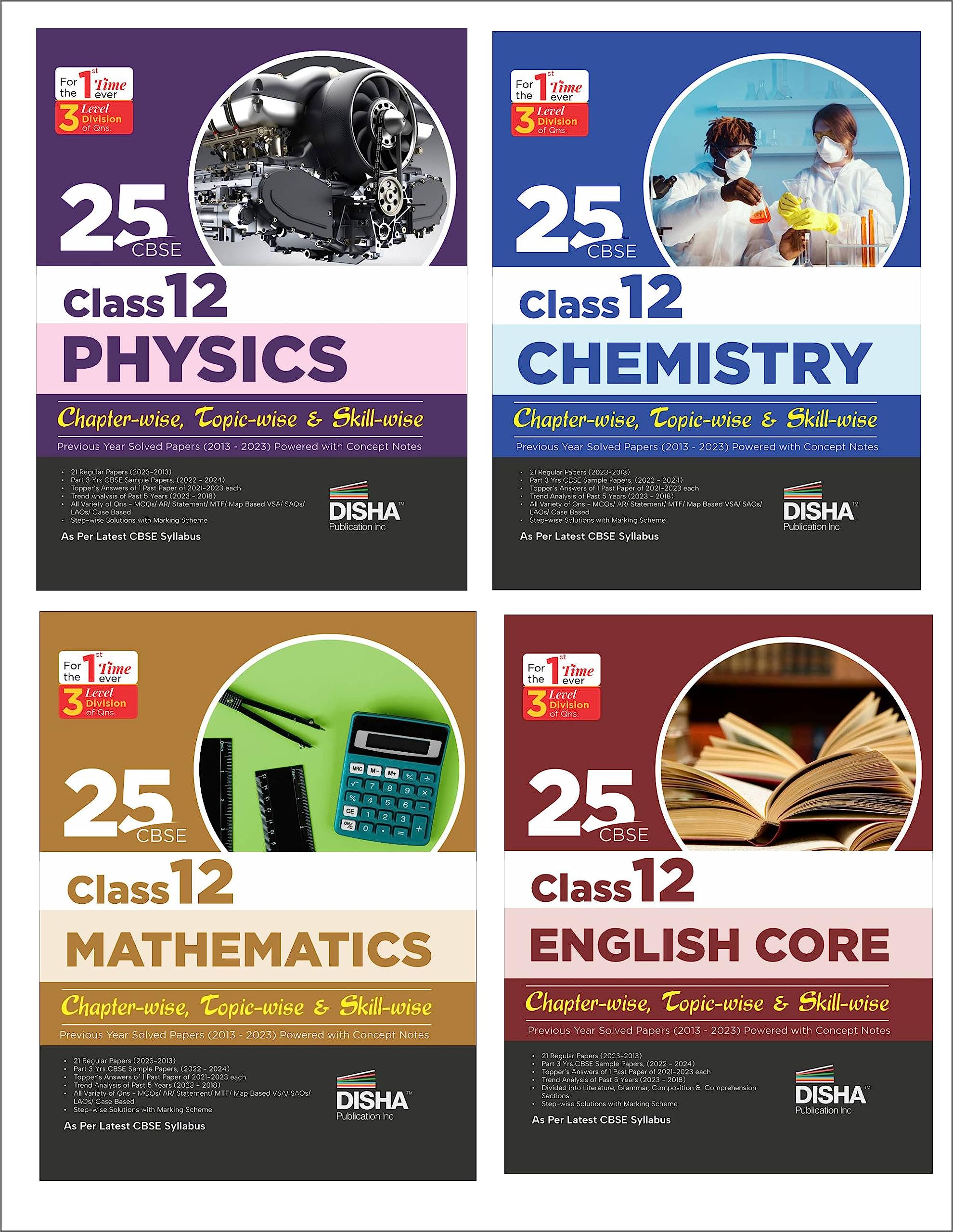 Combo 25 Cbse Class 12 Physics, Chemistry Mathematics & English ChapterWise, TopicWise & SkillWise Previous Year Solved Paper
