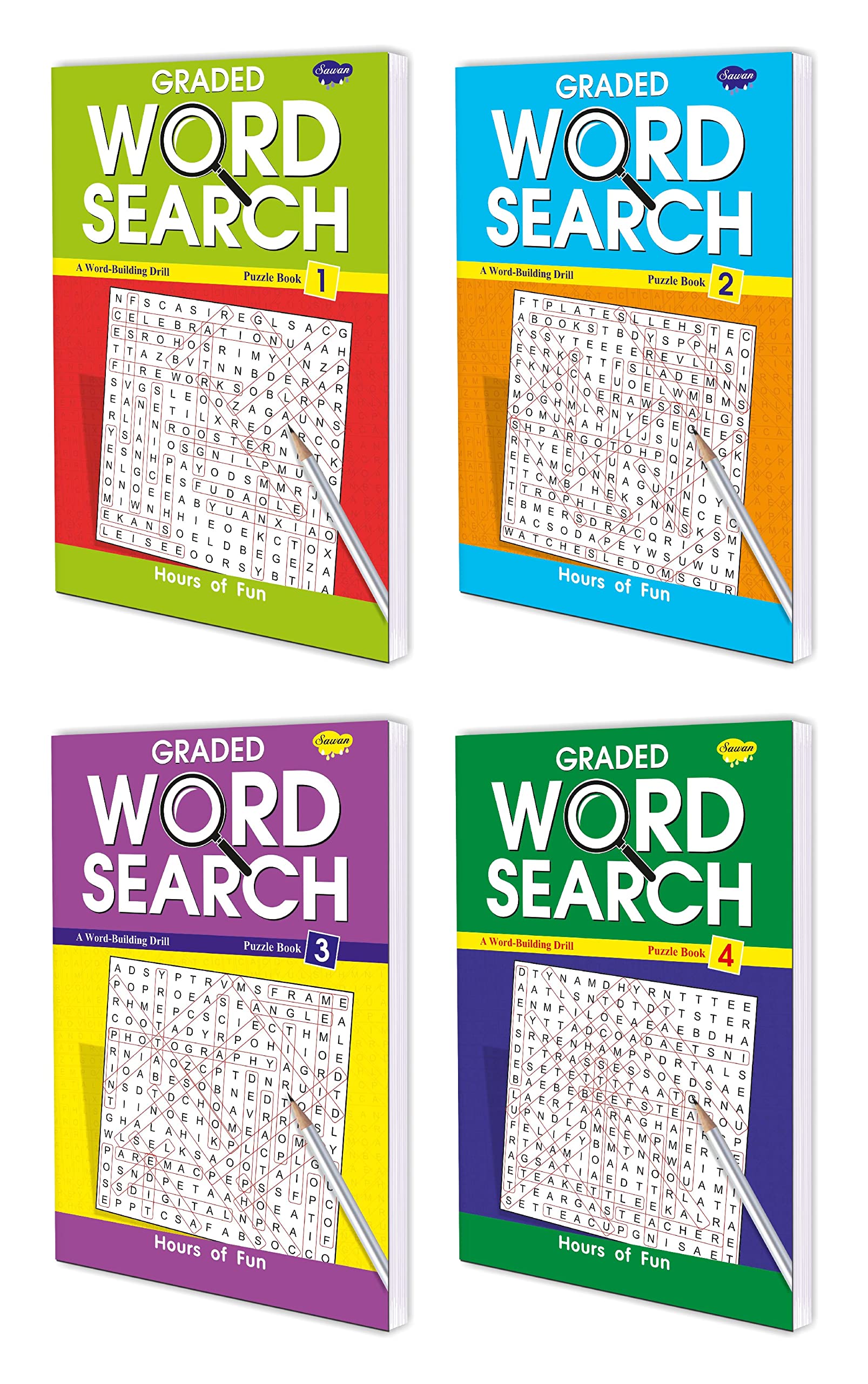 Set Of 4 Books, Graded Word Search1 To 4