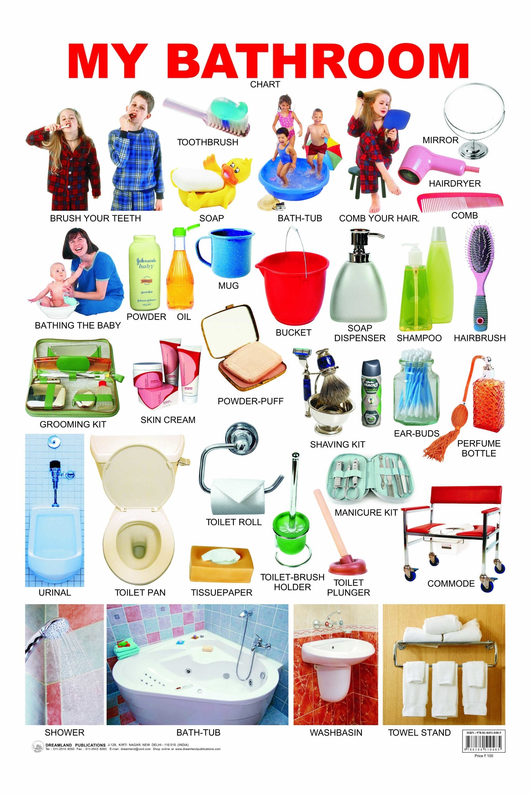 My Bathroom Educational Wall Chart For Kids  Both Side Hard Laminated (Size 48 x 73 cm)