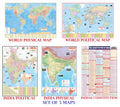 India & World Map ( Both Political & Physical ) & India Constitution Chart | Set Of 5 | Map Size  70X100 Cm | Use For Preparati