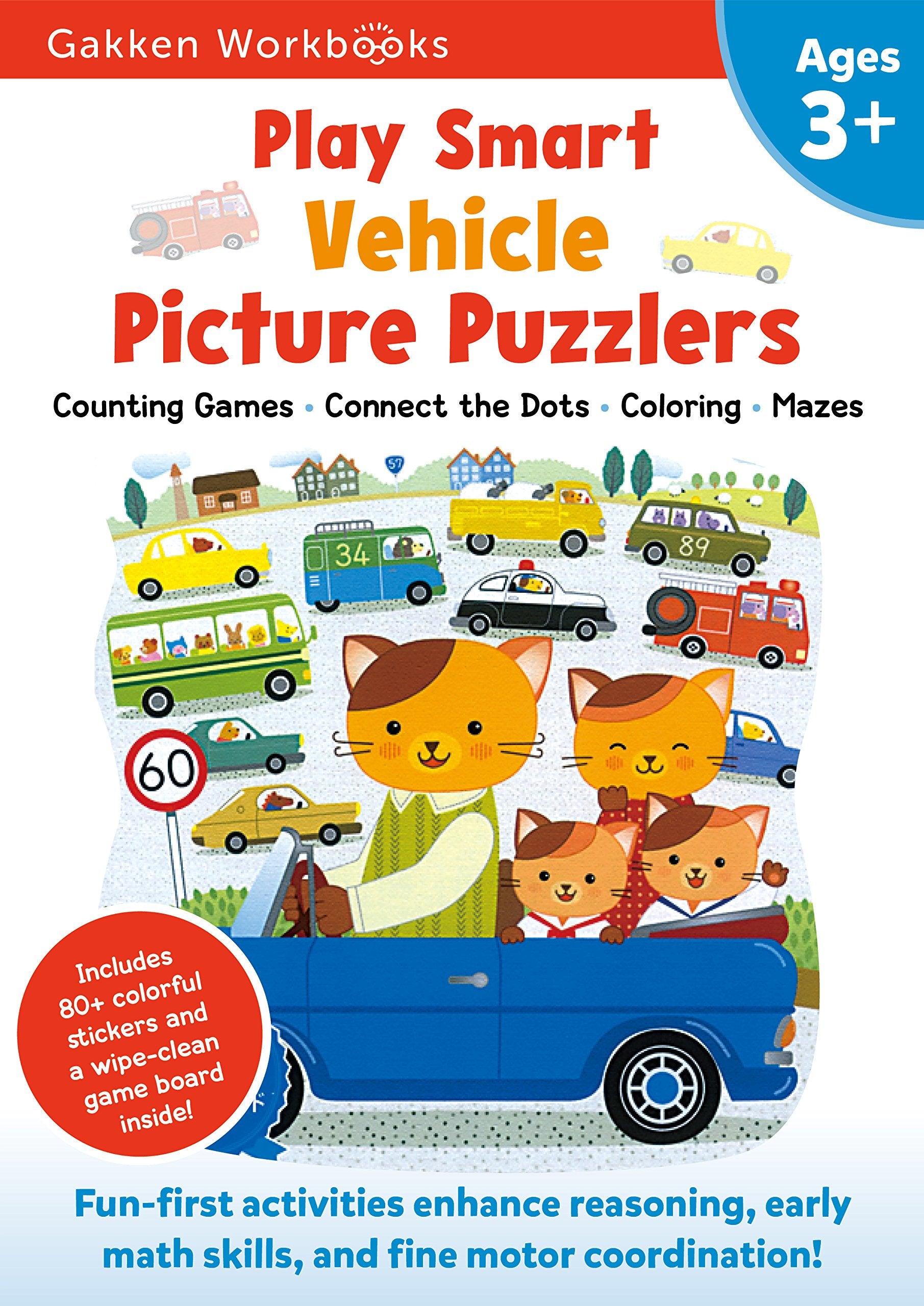 Play Smart Vehicle Picture Puzzlers Age 3+: Preschool Activity Workbook with Stickers for Toddlers Ages 3, 4, 5: Learn Using Fav