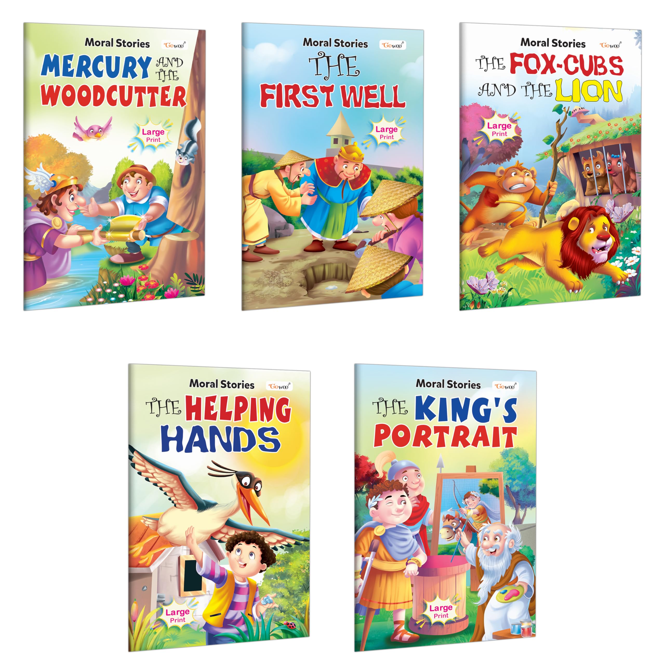 Fox Cubs And The Lion, The First Well, KingS Portrait, The Helping Hands And Mercury And The Woodcutter Moral Stories :Pictu