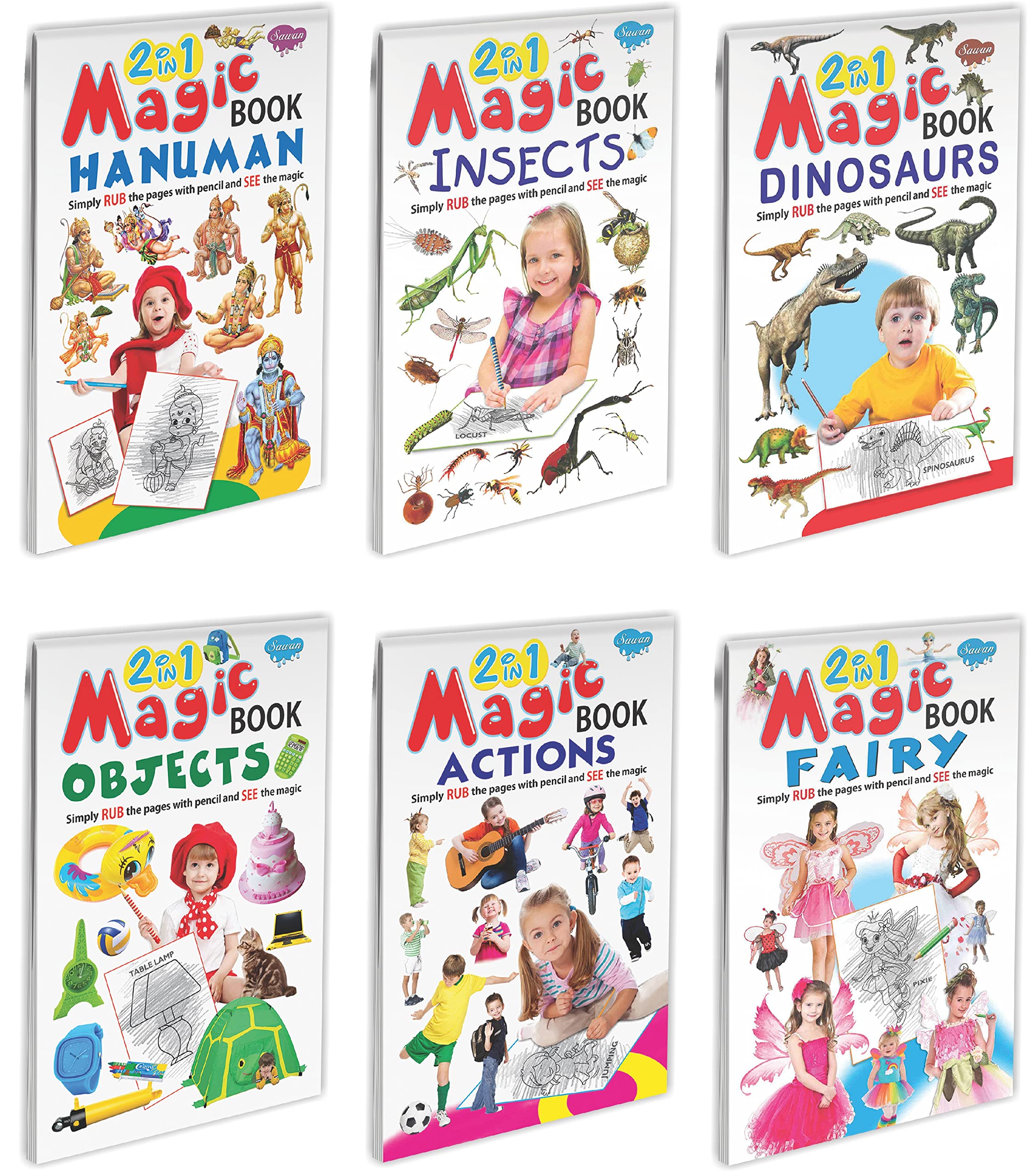 Sawan 2 In 1 Magic Books HanumanLord Shiva, BirdsInsects, DinosaursSea Animals, ShapesObjects, ActionsOur Helpers, FairyP
