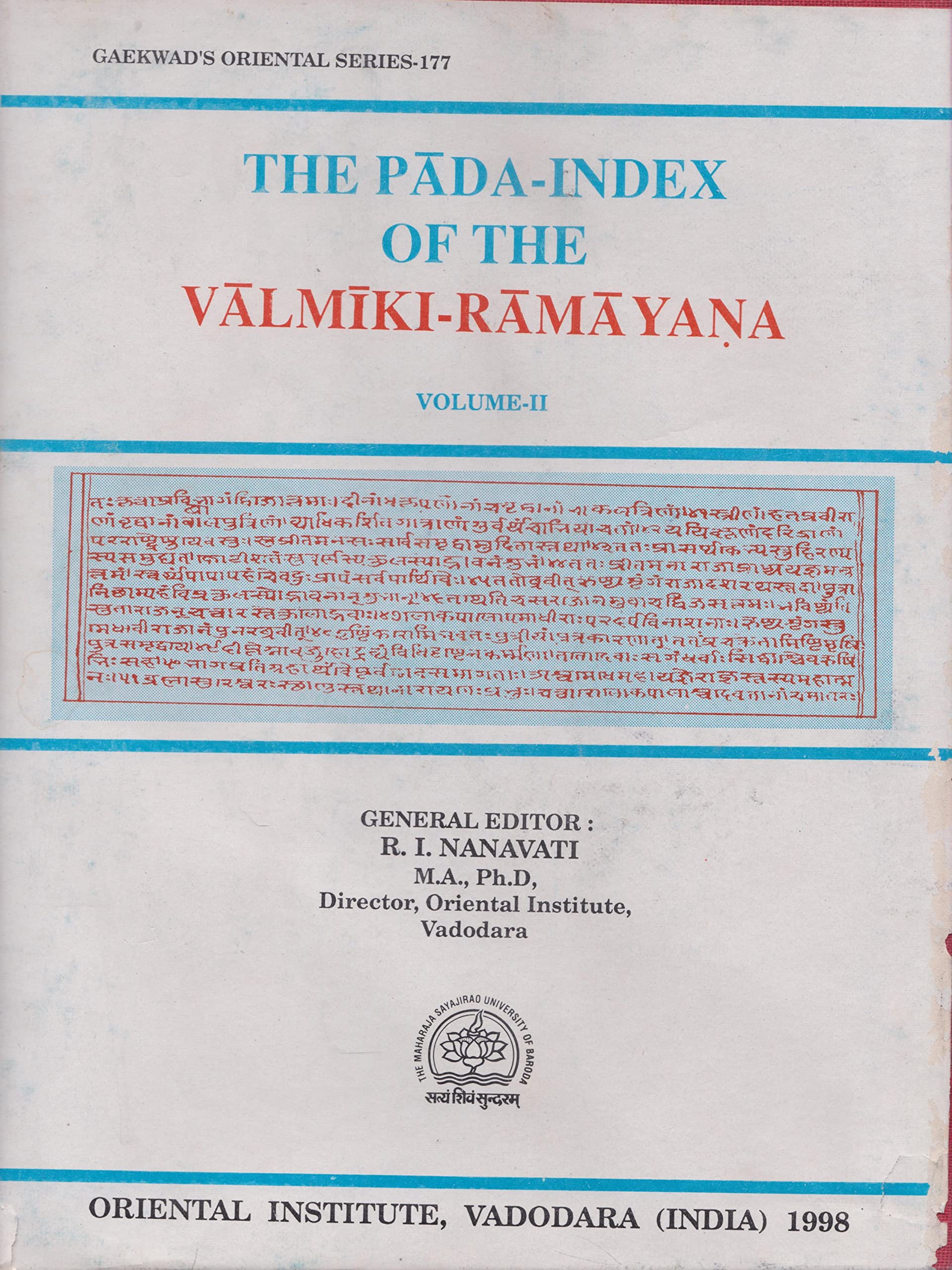 The PadaIndex Of The ValmikiRamayana VolIi