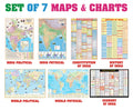 India & World Map (Both Political & Physical) With Constitution Of India Chart, History & Economy Of India Chart | Set Of 7 | Us