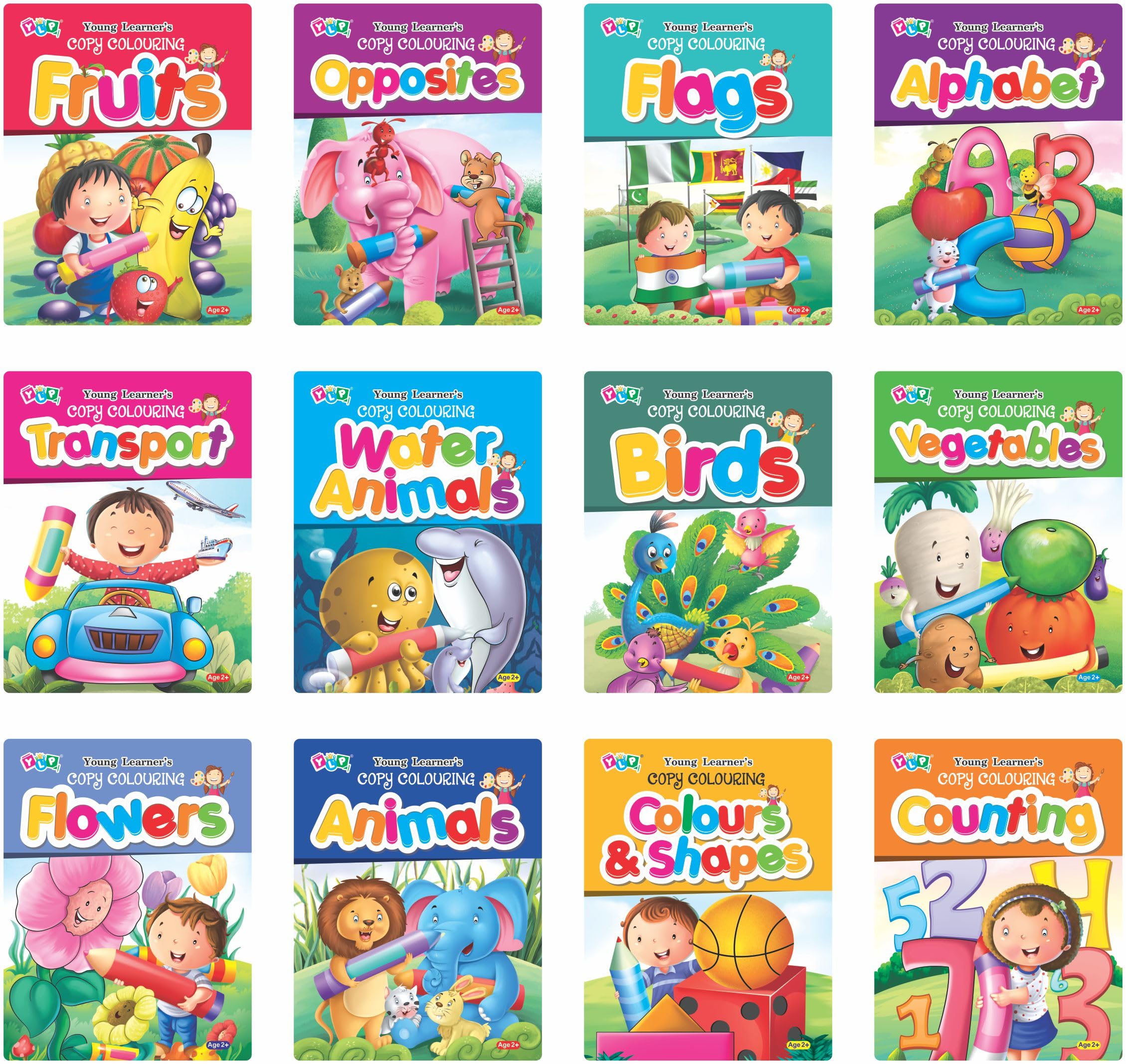 Copy Colouring Books(Set Of 12 Books): Gift Set For Children Who Love Colouring, Drawing & Painting | Includes Alphabet, Animals