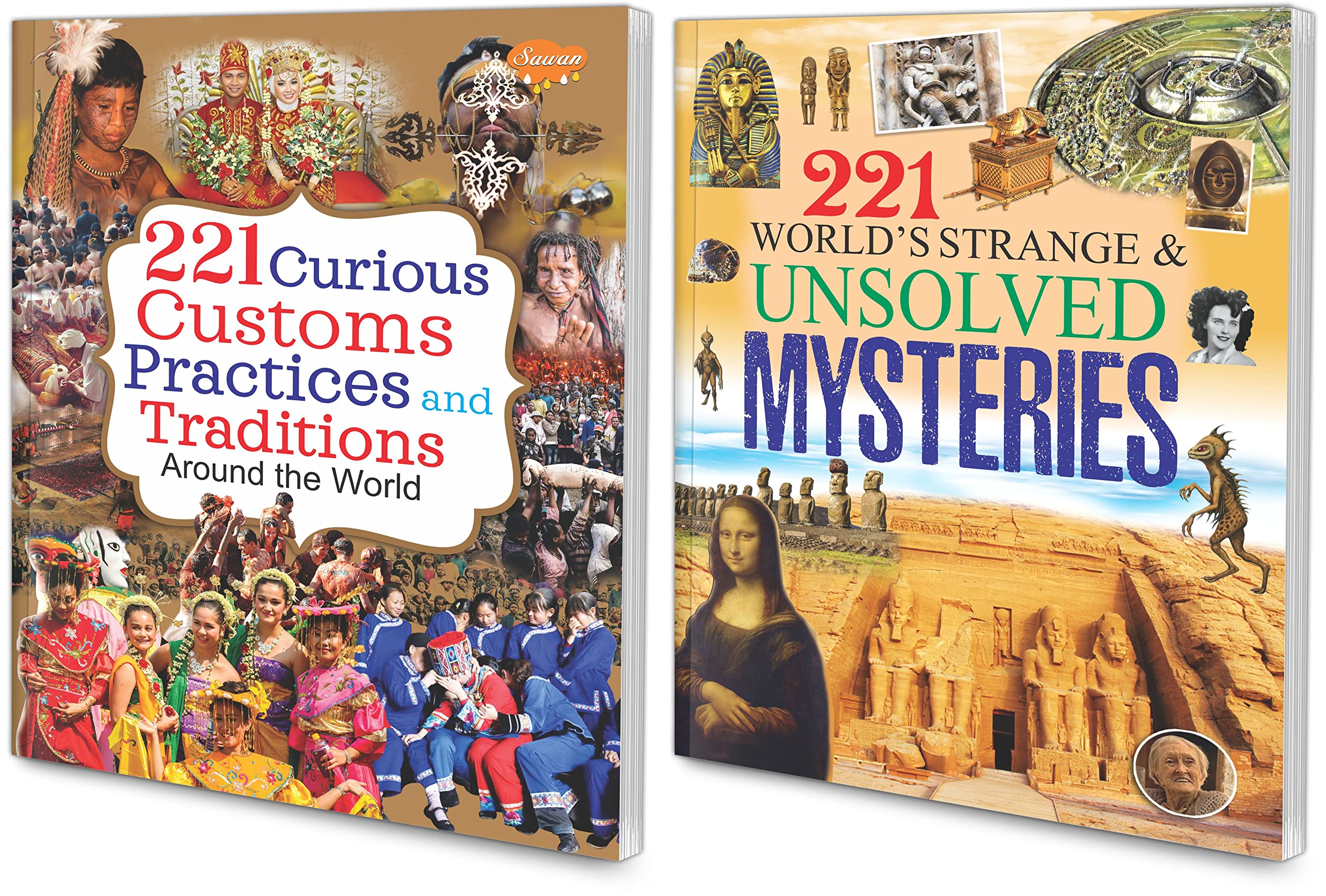 Sawan Present Set Of 2 Encylopedia | 221 Curious Customs, Practices And Traditions Around The World And 221 WorldS Strange Uns