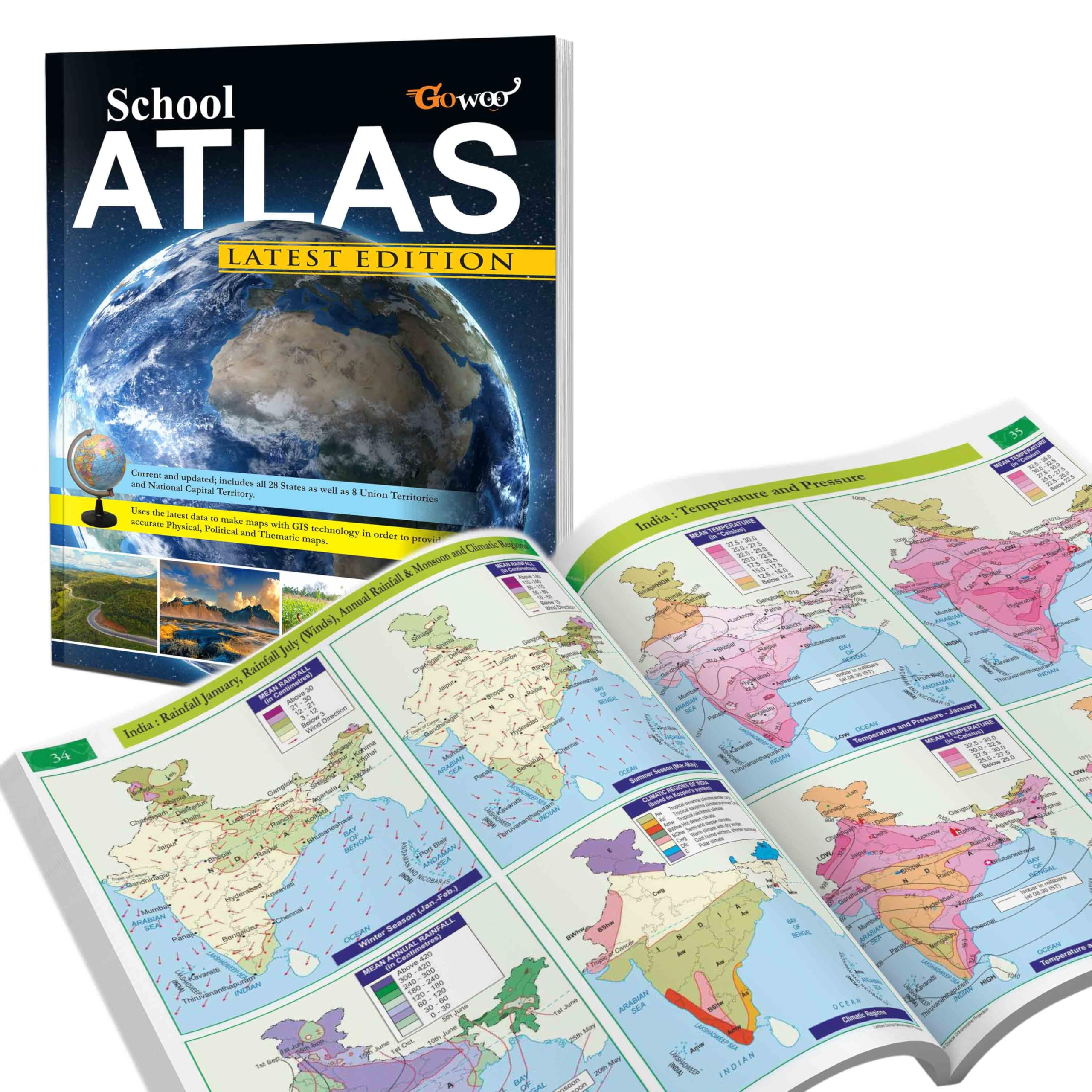 Latest School Atlas for Students | English Medium | Maplitho Edition with Updated Maps of India, Continents & World Geography | 