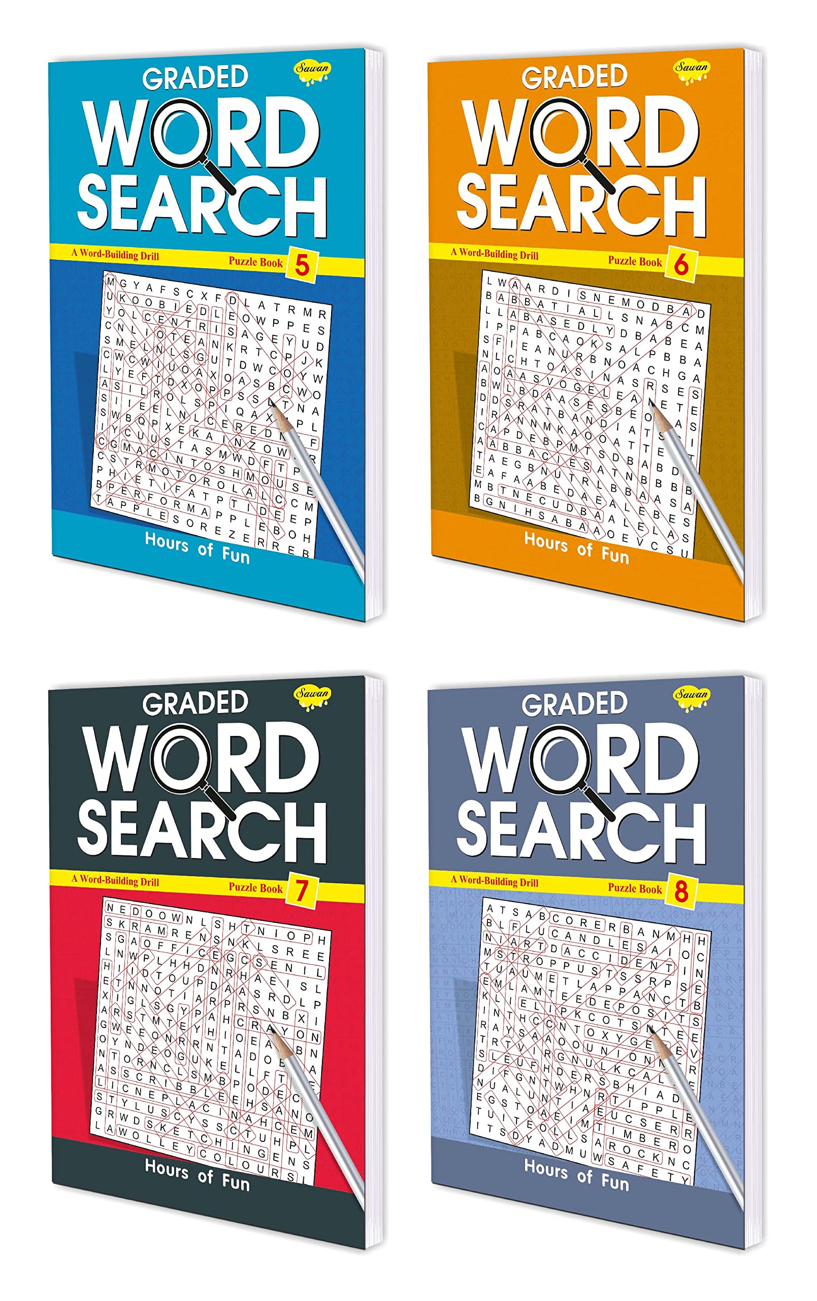 Set Of 4 Books, Graded Word Search5 To 8