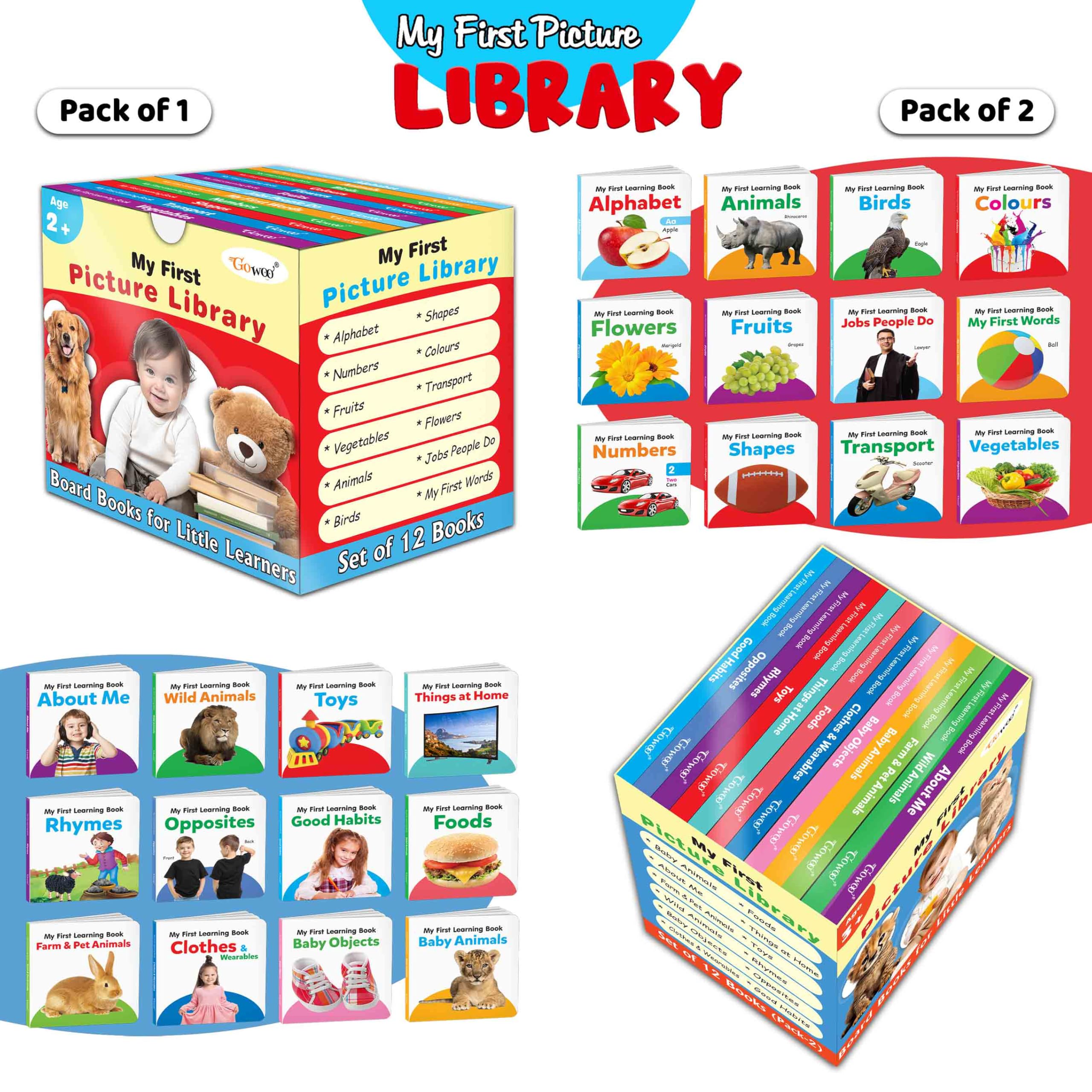 Toddlers learning library box set (Red and Blue Edition) : Learning board book for kids, My First Picture Library Box, Library B