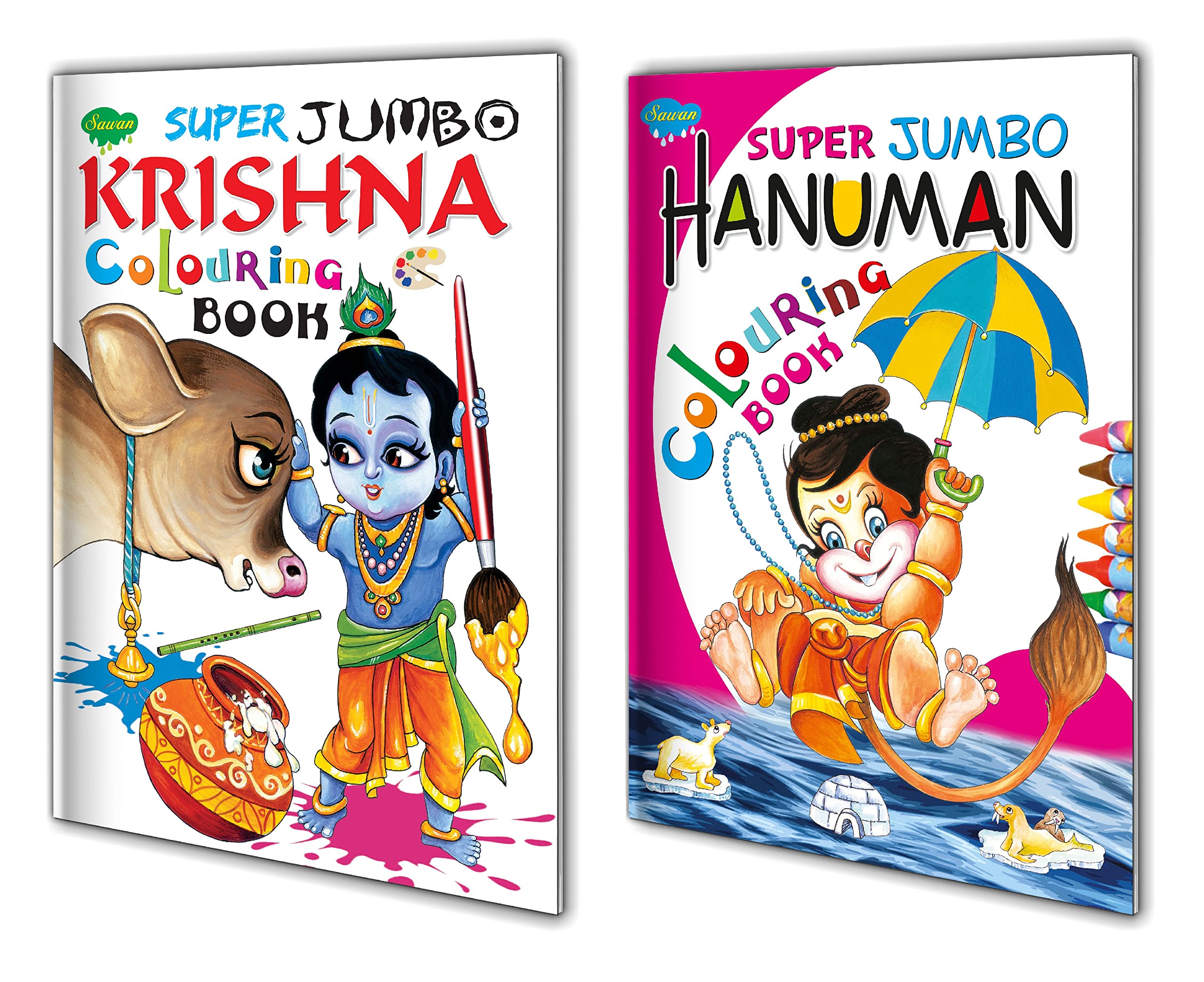 Super Jumbo Colouring Books Hanuman And Krishna | Pack Of 2 Books [Paperback] Sawan; Manoj Publications Editorial Board; Sahil 