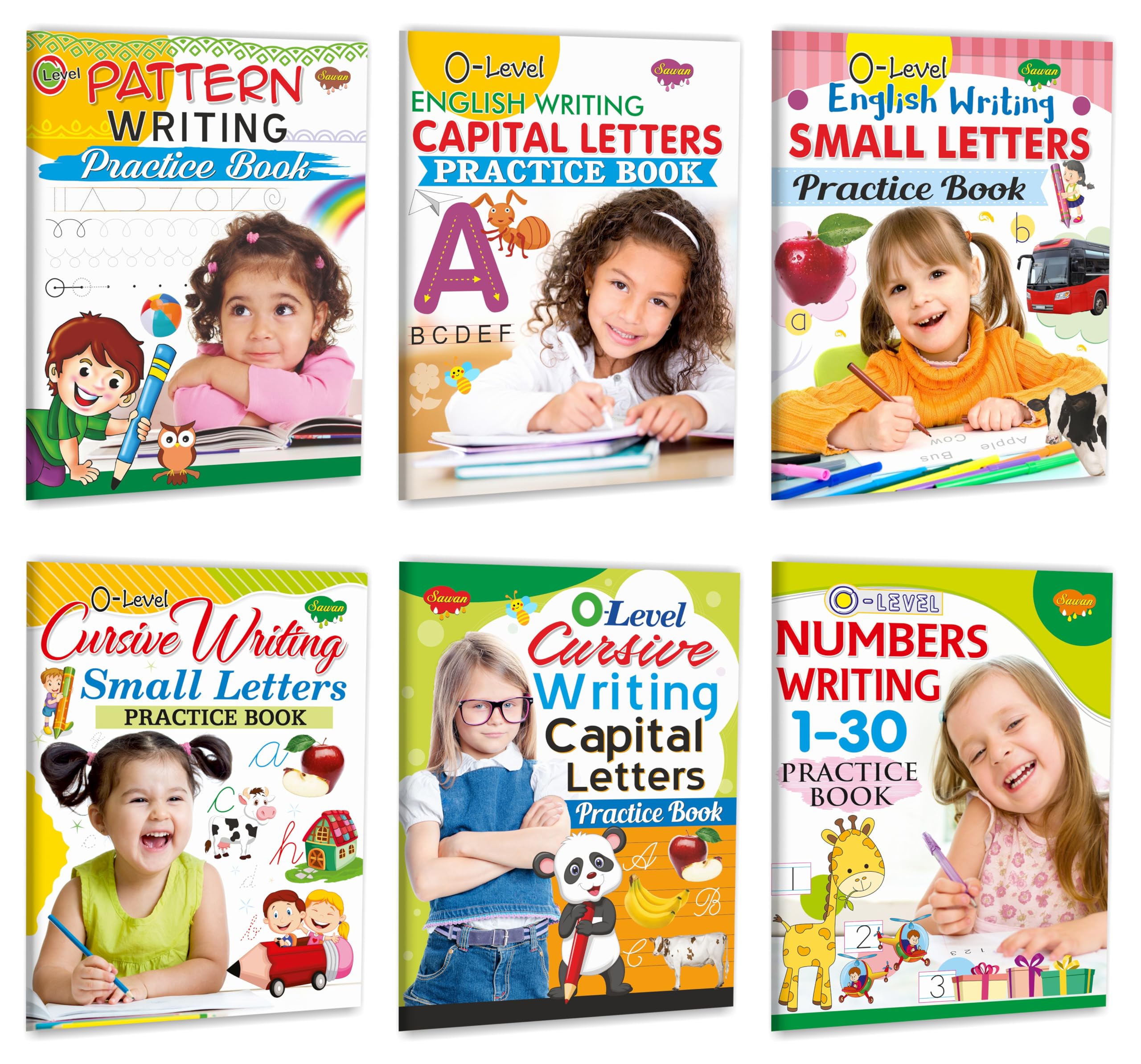 Sawan Set Of 6 Books 0Level Writing Books (Pattern Writing, Capital Letters, Small Letters, Cursive Capital, Cursive Small Lett
