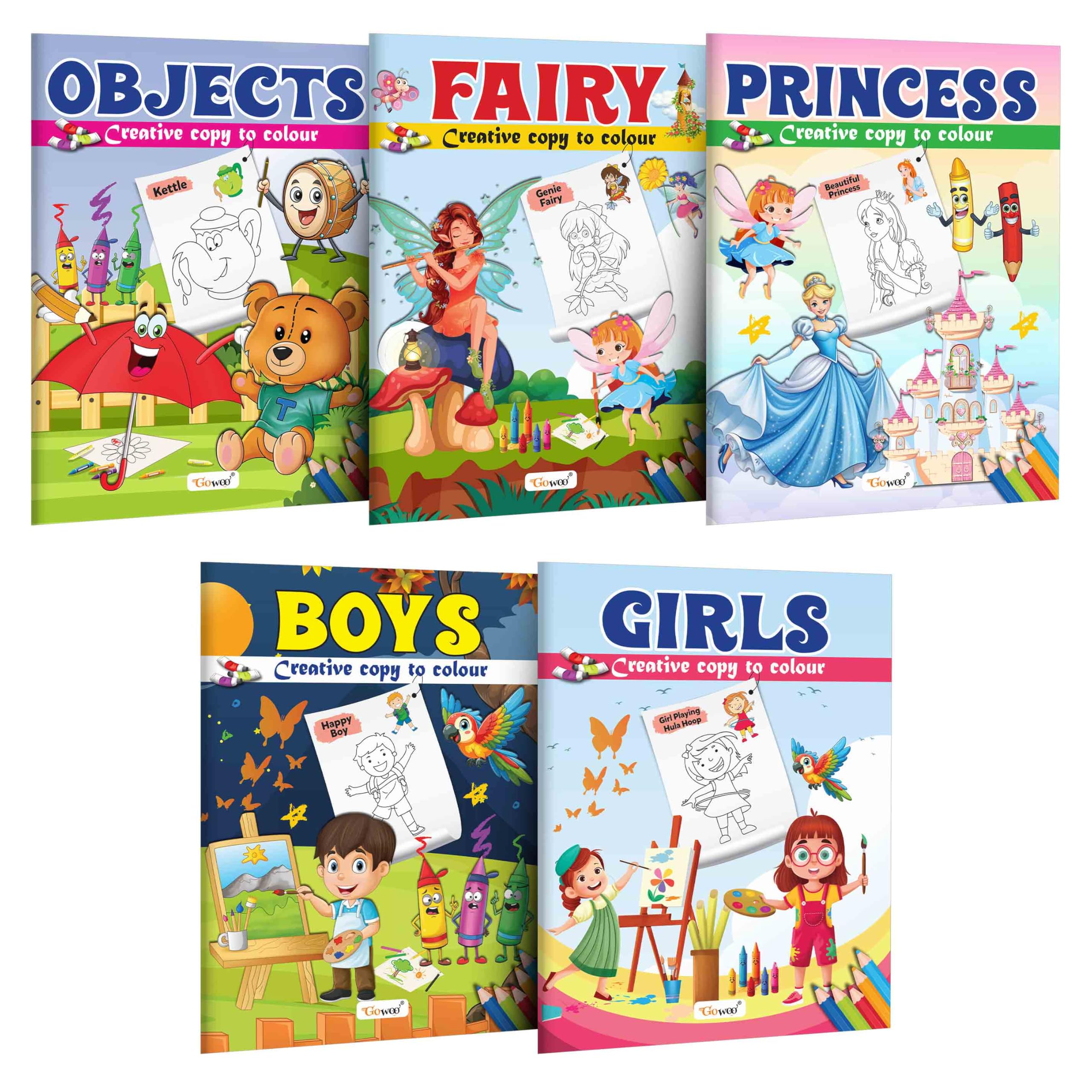 Objects, Fairy, Princess, Boys and Girl  Creative Copy to Colour book : Preschool Coloring Book, Colour Picture Book, Coloring 