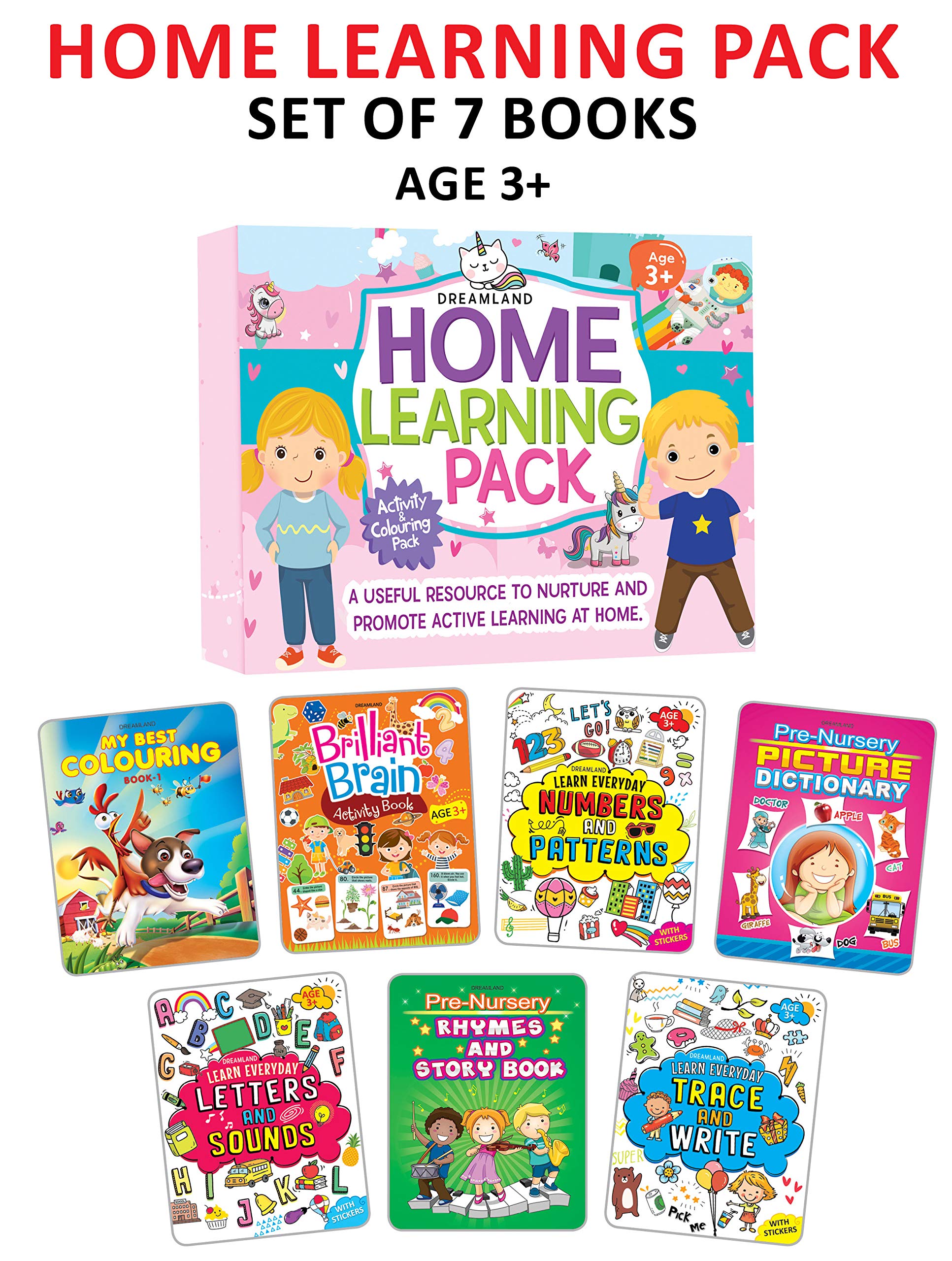 Home Learning Books Pack Age 3+ An Amazing Set of 7 Books My Best Colouring , Brilliant Brain Activity, Numbers and Patterns, P