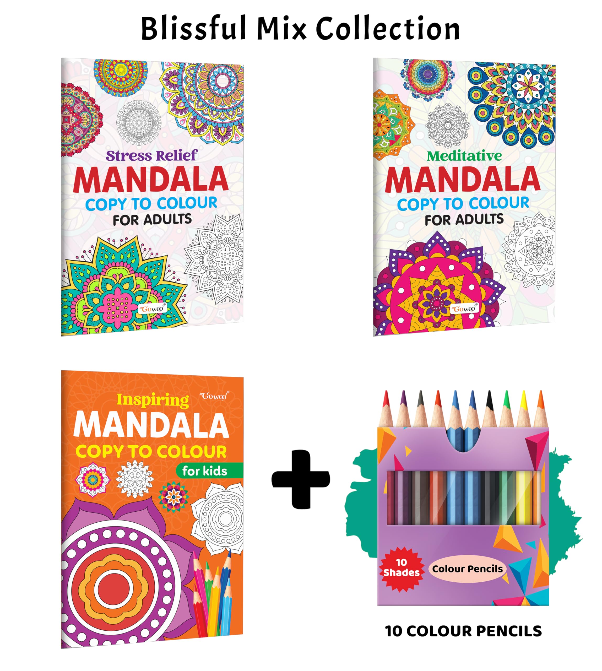 Stress Relief, Meditative, Inspiring  Mandala Copy to Colour for Adults & Kids with 10 Colour Pencils : meditative mandala pat