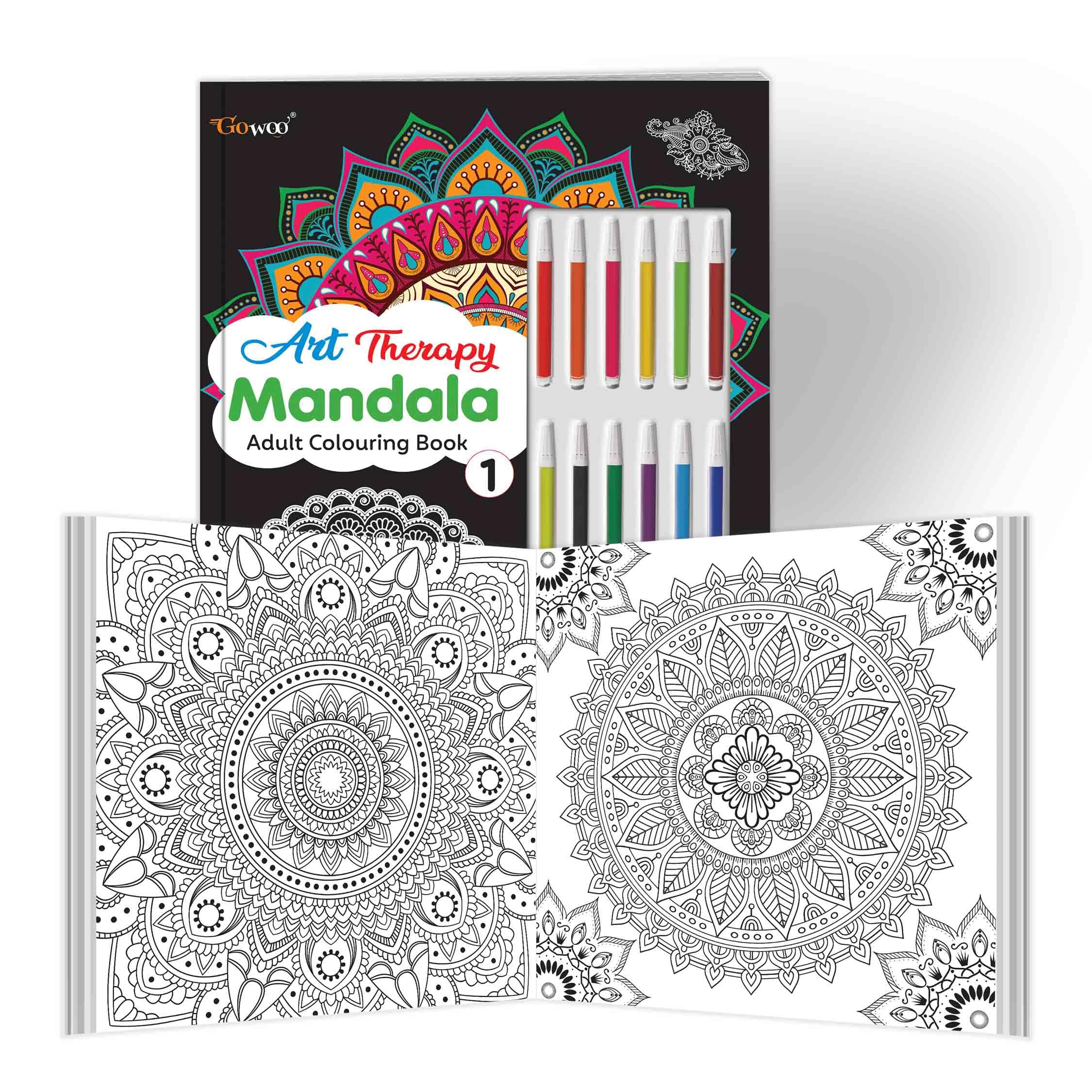 Stress Relief Mandalas : Art Therapy Mandala Adult Colouring Book 1 : Coloring Book with 12 Colorful Sketch Pens and TearOut P