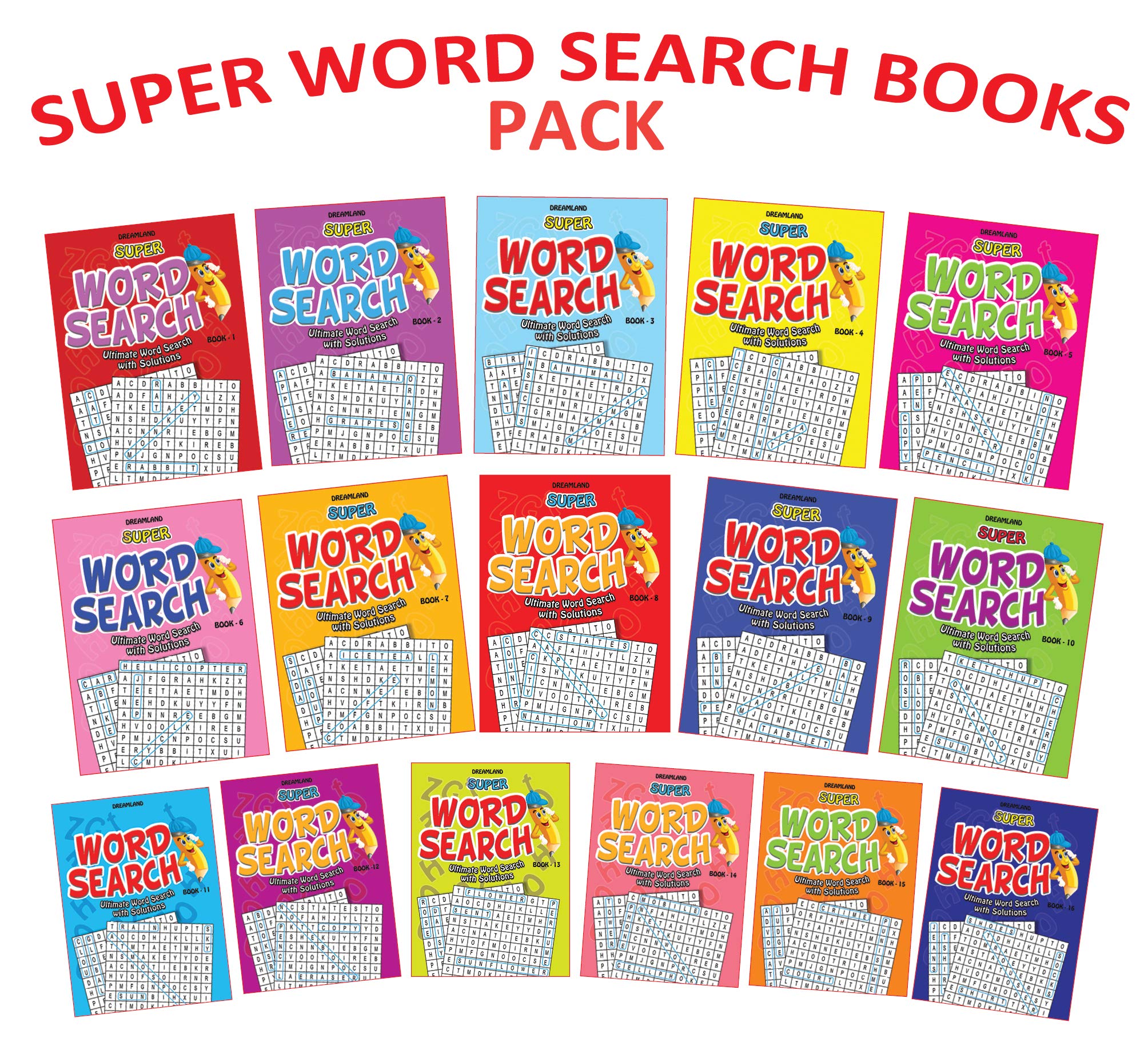 Super Word Search Puzzle Book Pack  Set of 16 Books for Kids & Adults | Fun Word Search Games to Boost Focus, Vocabulary & Thin