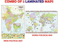 India Map & World Map Combo | LAMINATED | Size : 70 X 100 cm | India Map | World Map | TearResistant, Waterproof, Adhesive Back