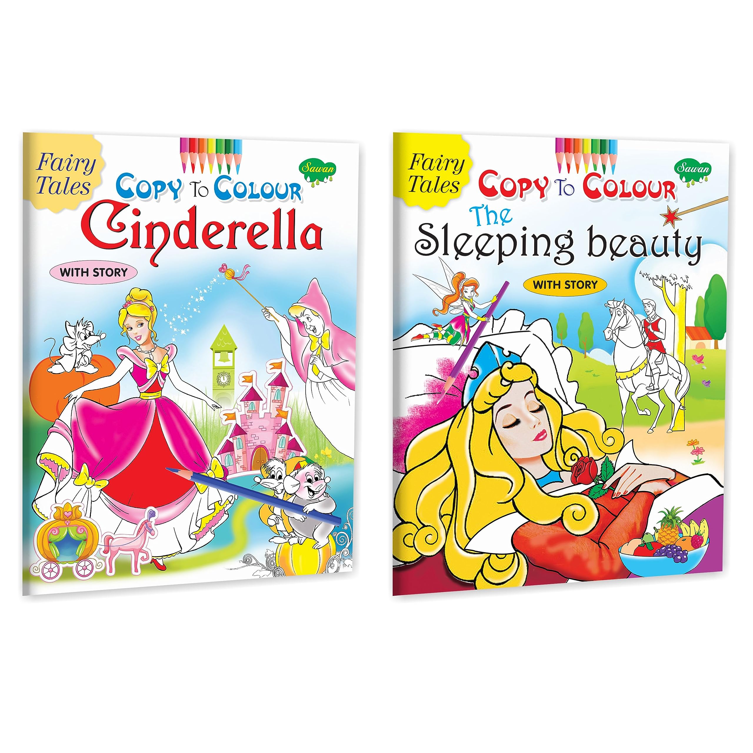 Fairy Tales Copy To Colour Of Cinderella And The Sleeping Beauty | Set Of 2 Books
