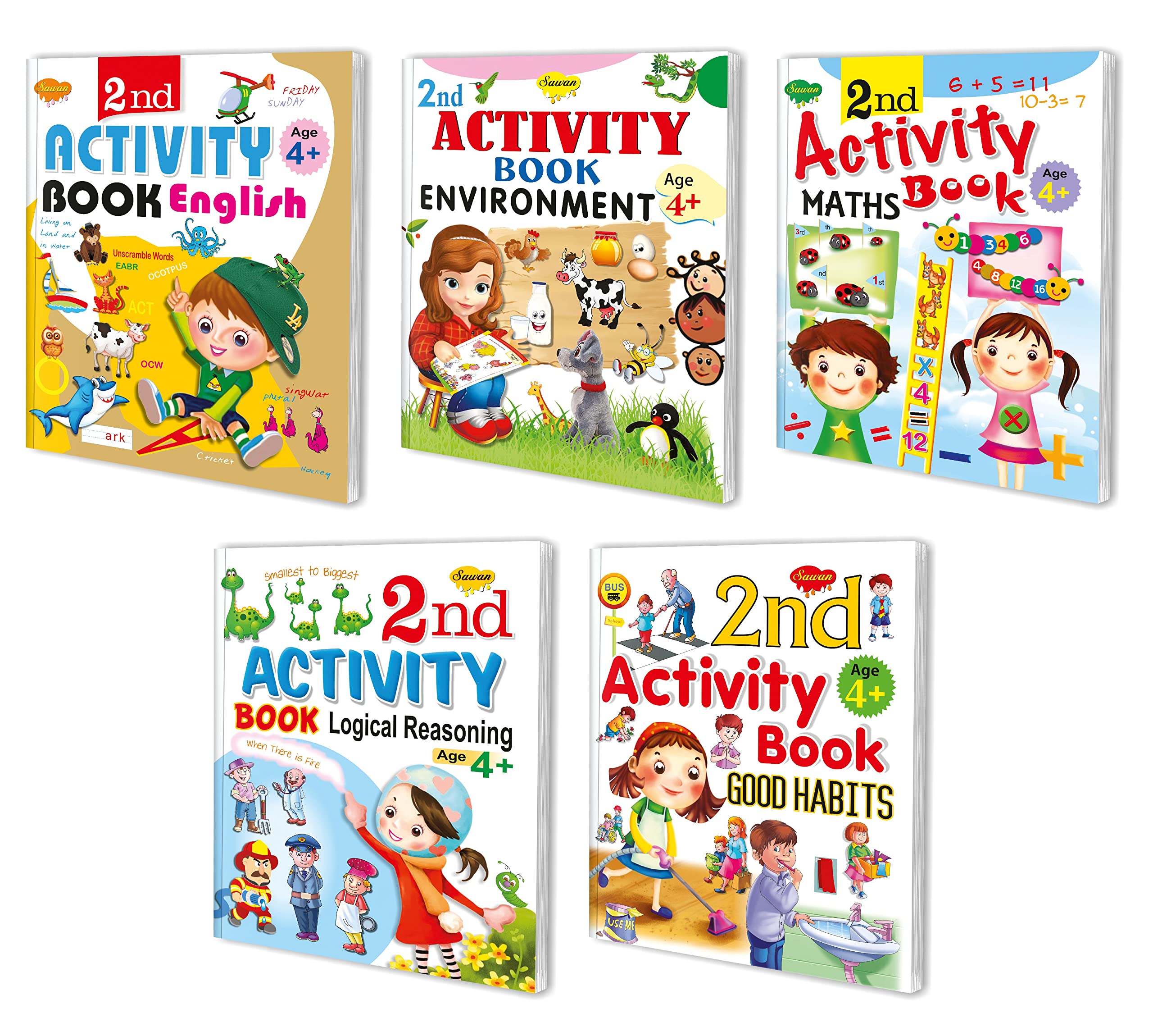 Sawan Set Of 5 Activity Books 2Nd Activity For 4+ (English,Enviroment,Logical Reasoning,Maths & Good Habbits) [Perfect Paperback