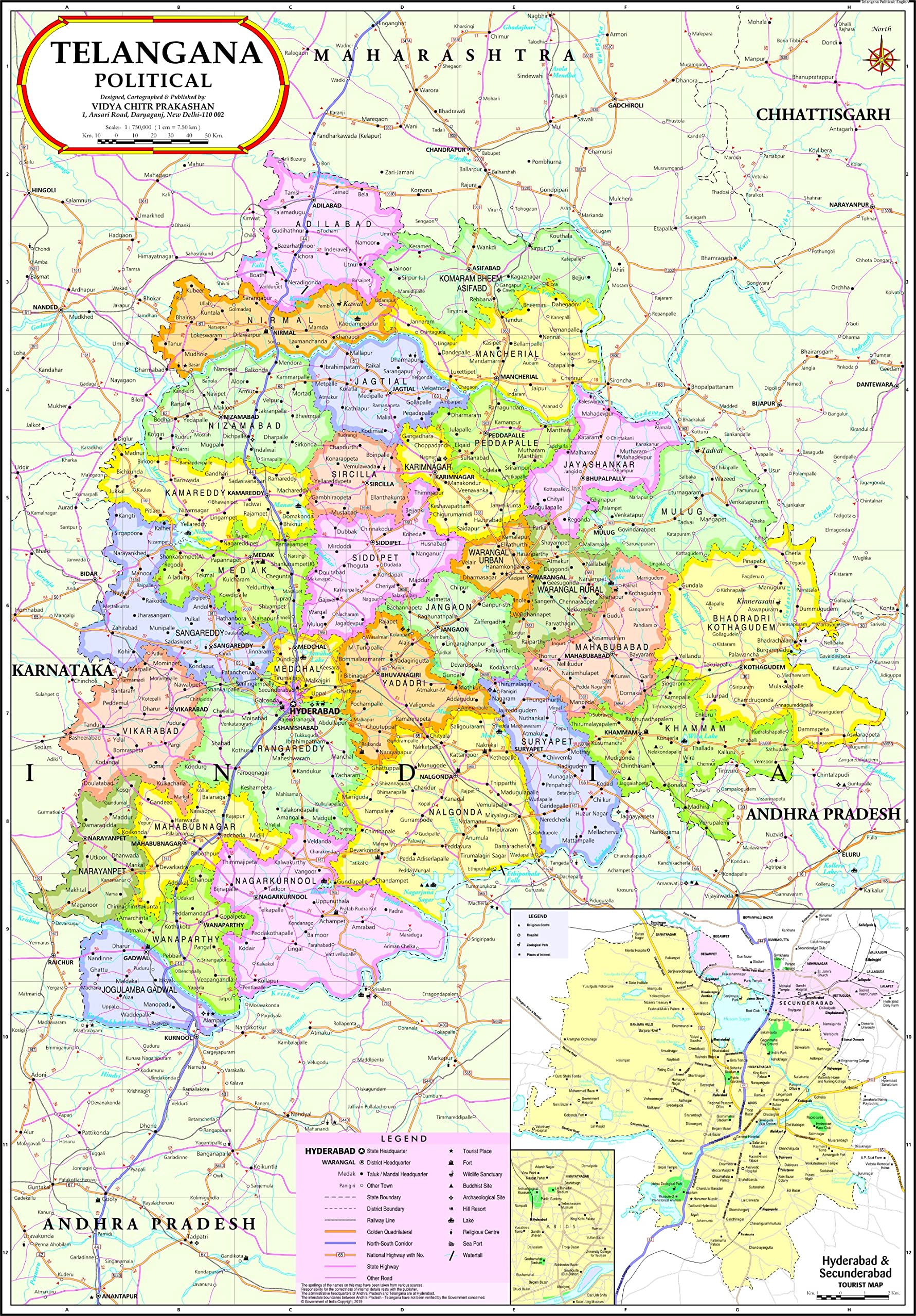 VCP | Telangana Map | Laminated | 70x100 cm