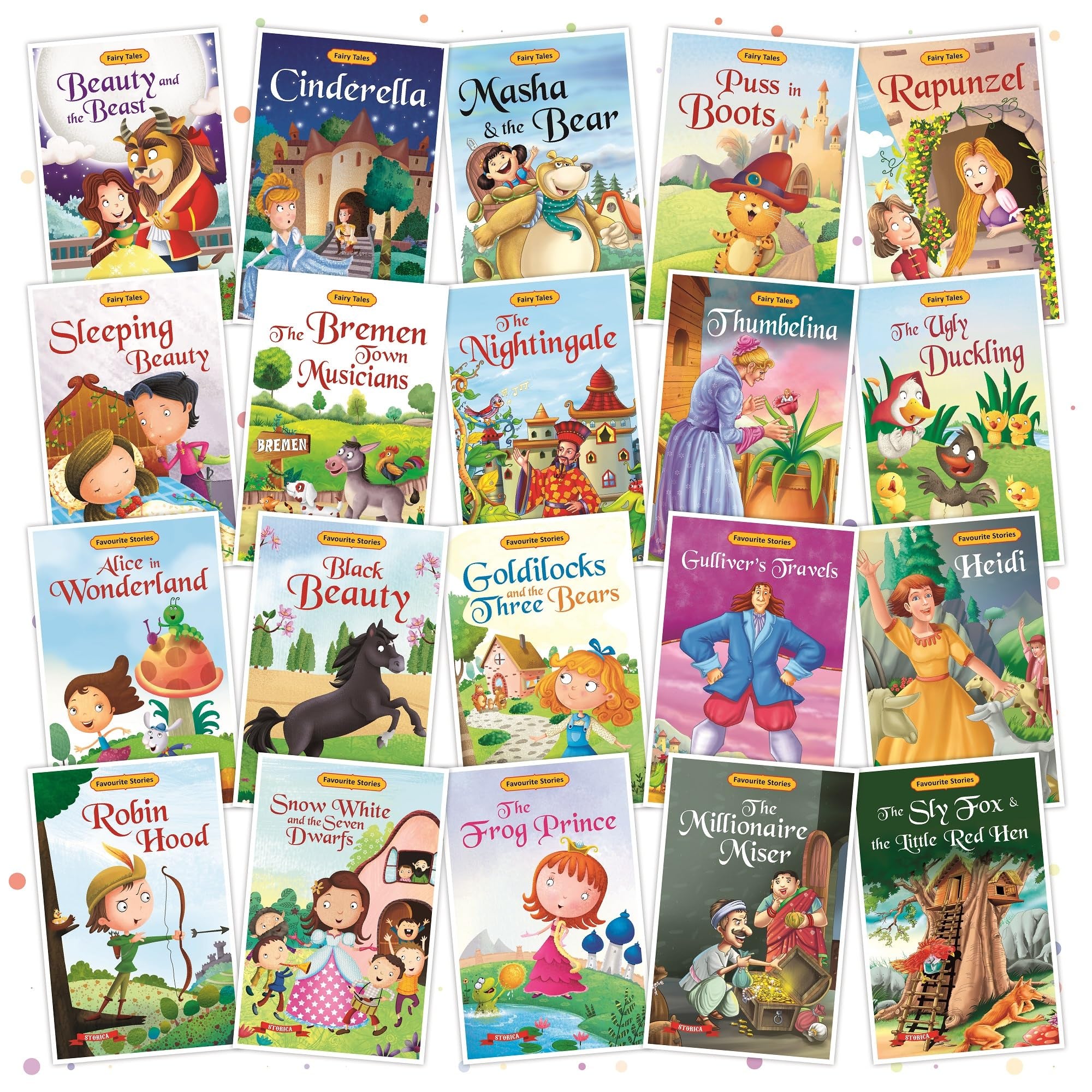 Set Of 20 Favourite & Fairy Tales Story Books | English Short Stories For 3+ | Robinhood, Snow White, Alice In Wonderland,Cindre