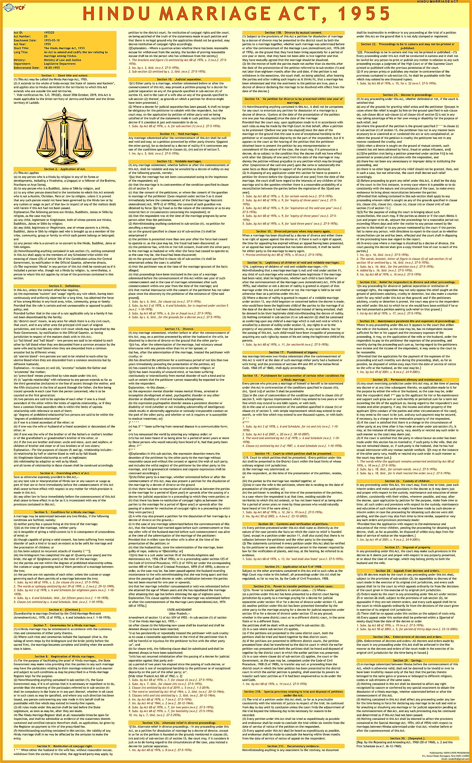 Hindu Marriage Act | Laminated | 55 x 90 cm | Useful for Lawyers & Law Students