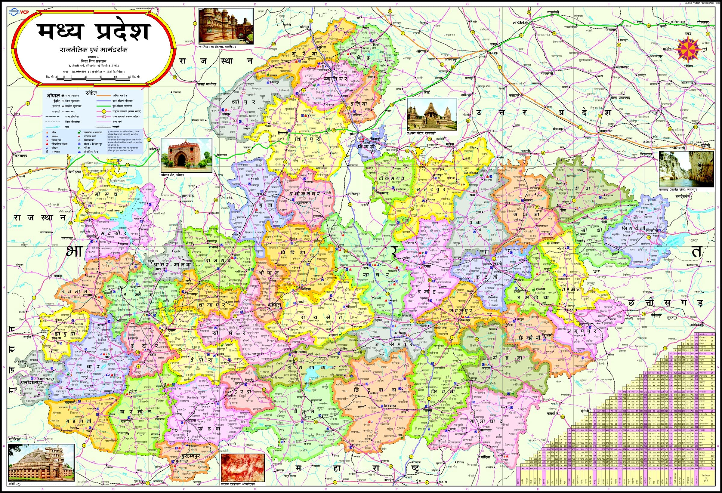 Madhya Pradesh Map : Hindi | Laminated | 70 x 100 cm