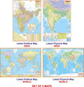 Combo Pack Of 4 Laminated Maps India And World Political Map And Physical Map In English (Size 70X100 Cms)