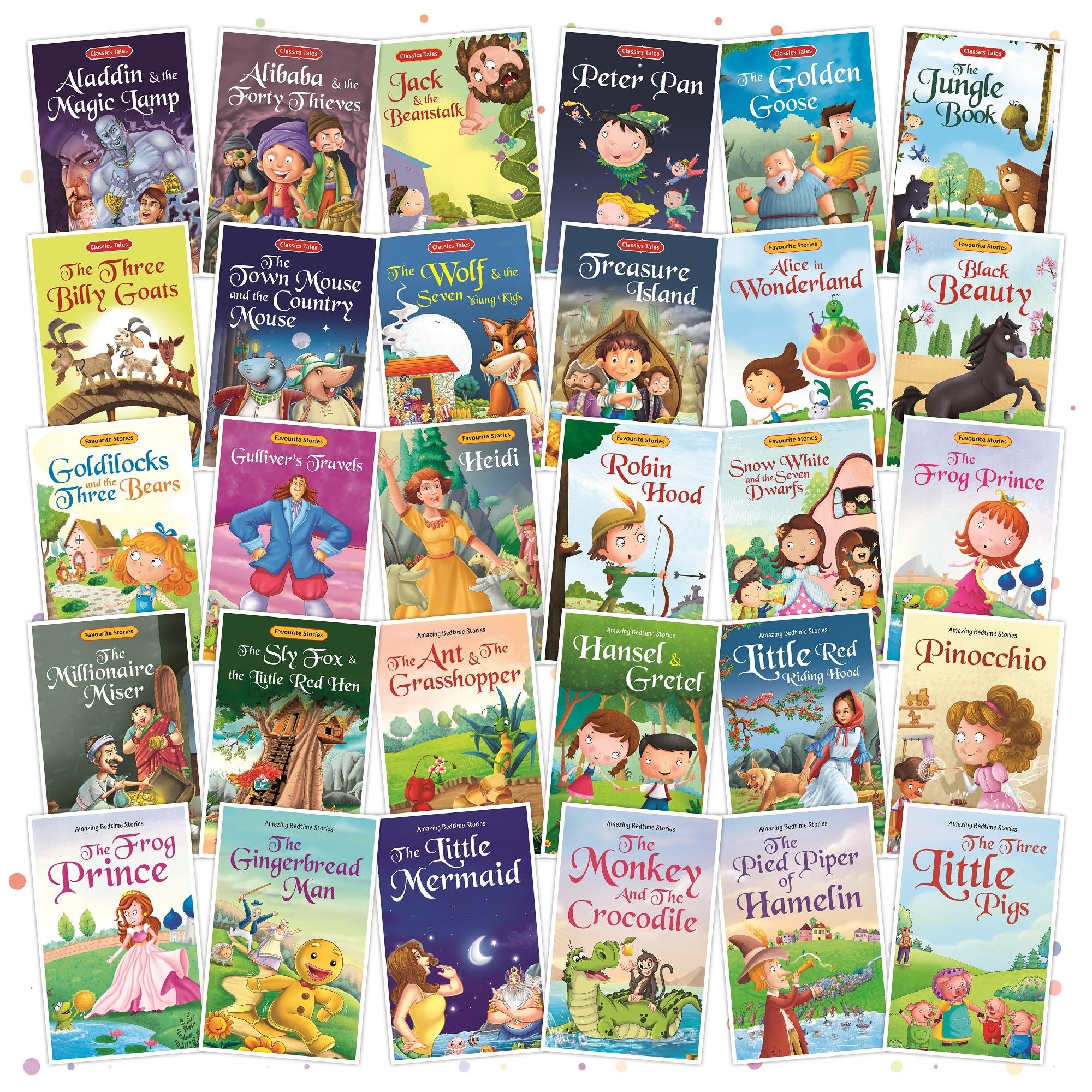 Set Of 30 Classic Tales, Favourite & Bedtime Story Books | English Short Stories For 3+ | Pinocchio,Three Little Pigs, Aladdin, 