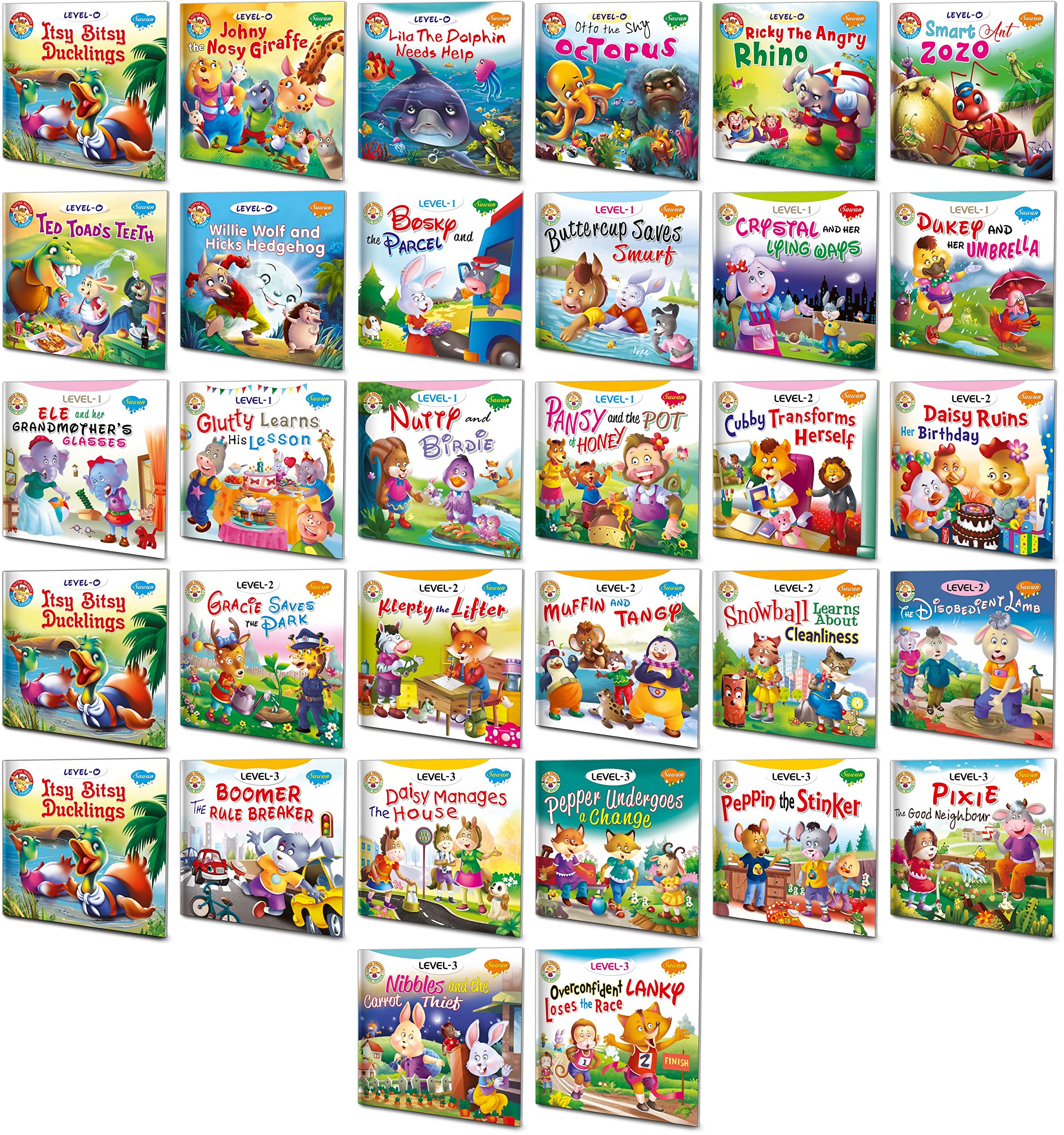 Little Friends Moral Stories Pack Of 32 Books | Level0, 1, 2 And 3 | Read It Your Self Books | Graded English Readers