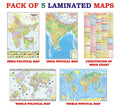 India & World Map ( Both Political & Physical ) with Constitution of India Chart | LAMINATED | SET OF 5 | Useful for UPSC, SSC, 