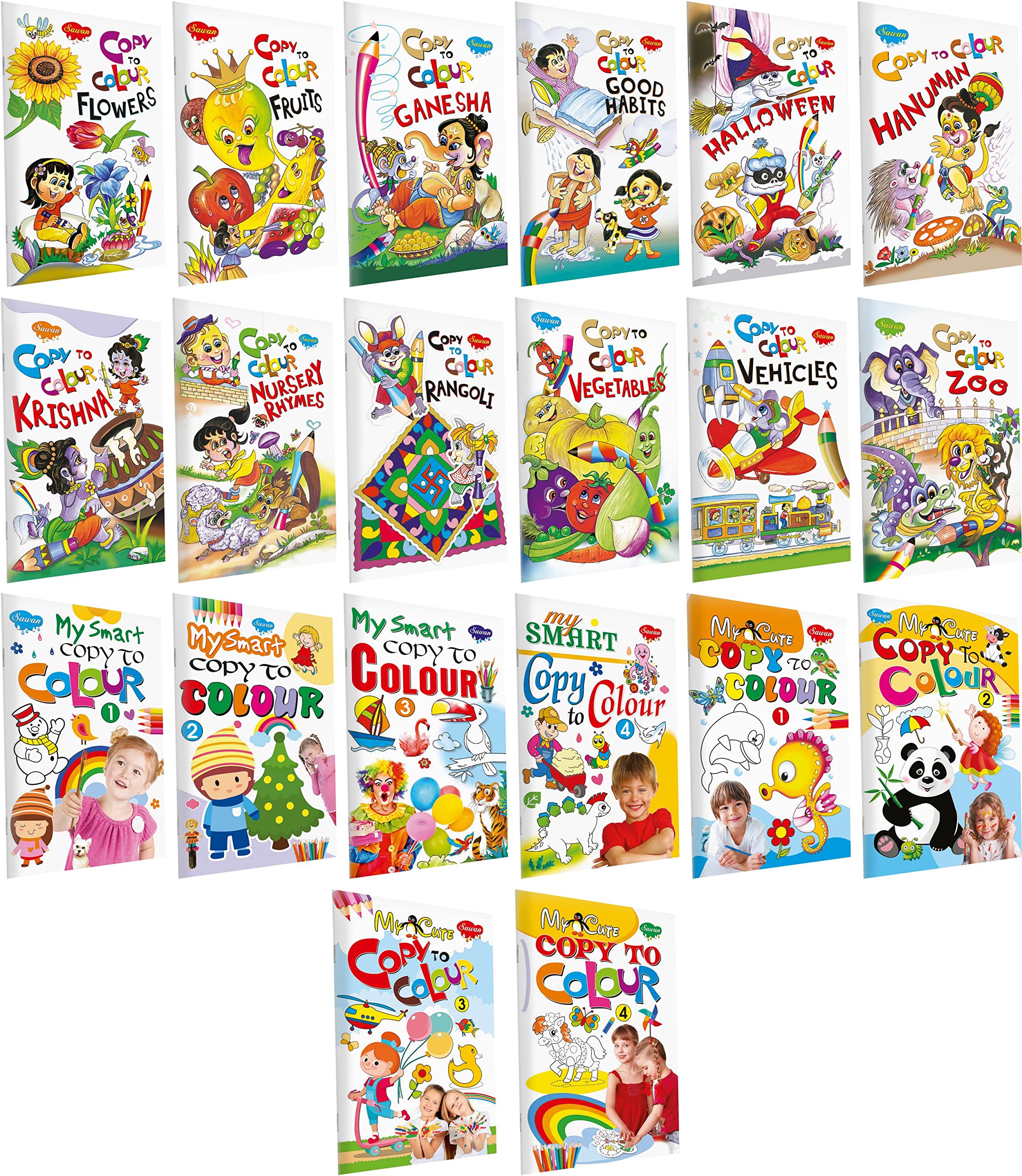 Sawan Set Of 20 Books Colouring Books For Kids (My Cute Copy To Colour1, 2, 3, 4) [Perfect Paperback] Sawan